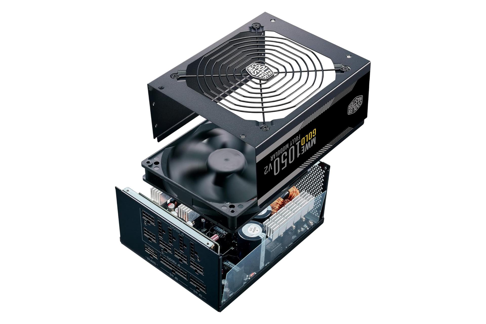 نمای داخل پاور کامپیوتر کولر مستر MWE GOLD 1050 V2 ATX 3.0 با توان 1050 وات
