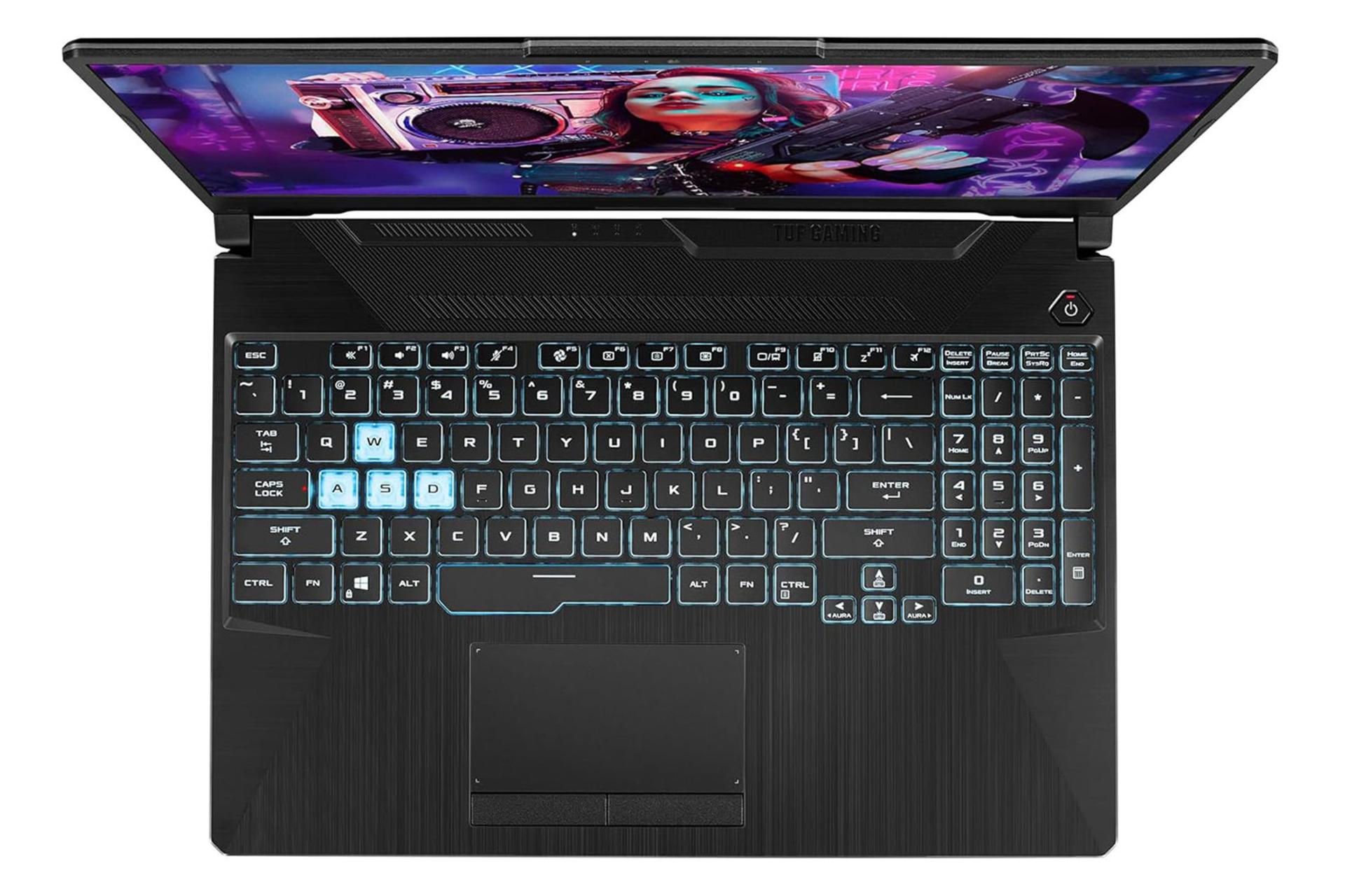 لپ تاپ ایسوس ASUS TUF Gaming A15 FA506NF نمای بالا و کیبورد