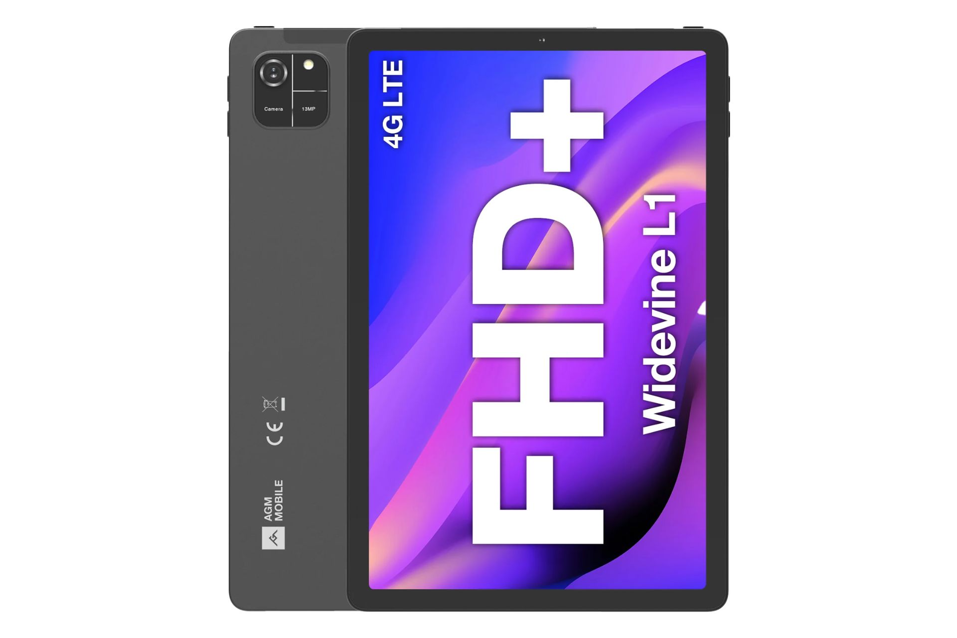 نمای کلی تبلت پد T1 ای جی ام / AGM PAD T1 با نمایشگر روشن و نمایش لوگو و دوربین پنل پشت