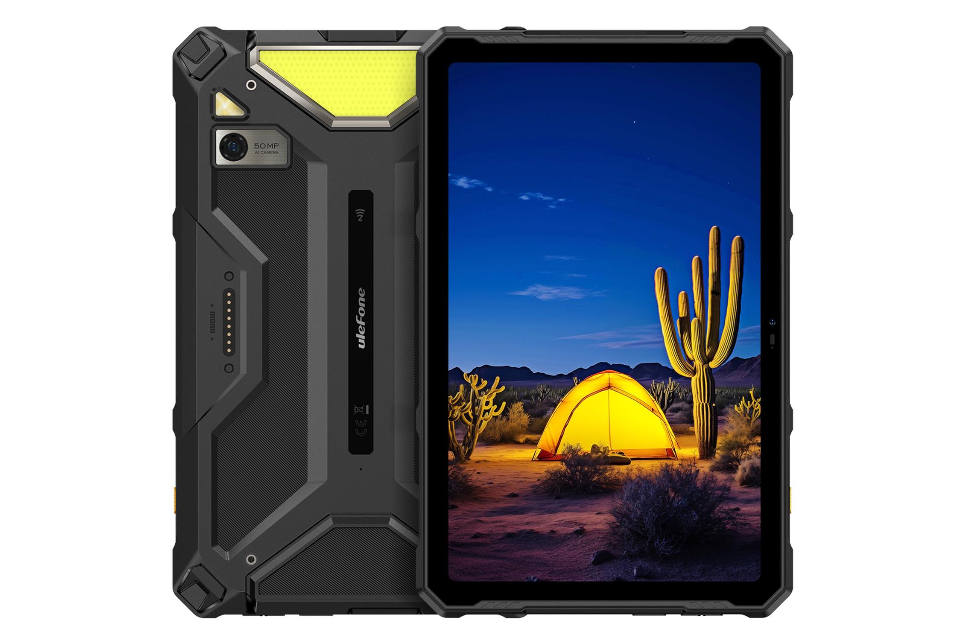 نمای کلی تبلت آرمور پد 4 اولترا یولفون / Ulefone Armor Pad 4 Ultra با نمایشگر روشن و نمایش دوربین پنل پشت