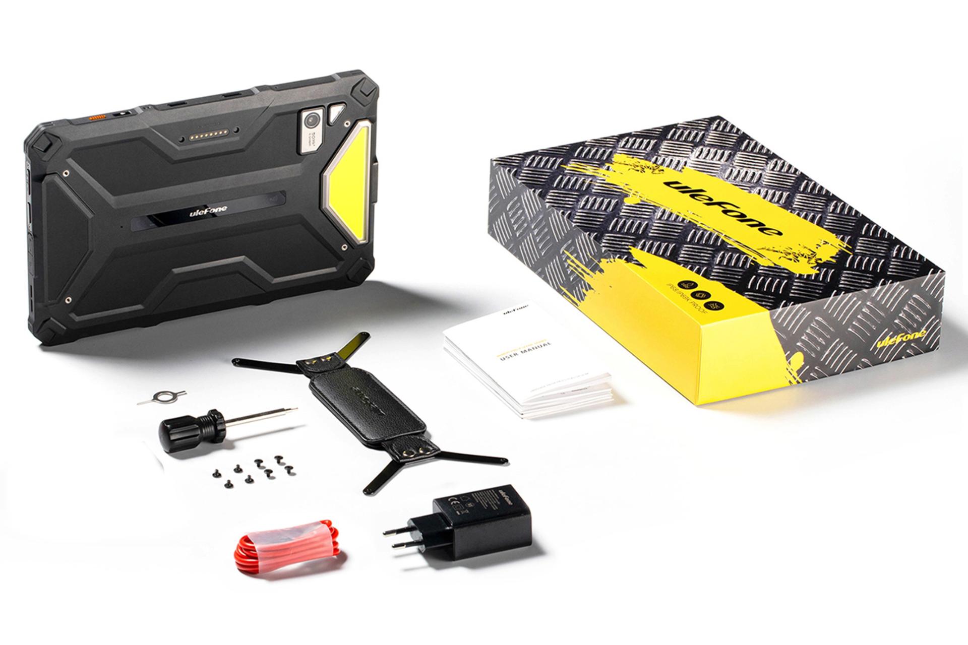 جعبه تبلت آرمور پد 4 اولترا یولفون / Ulefone Armor Pad 4 Ultra با نمایش لوازم جانبی همراه با تبلت