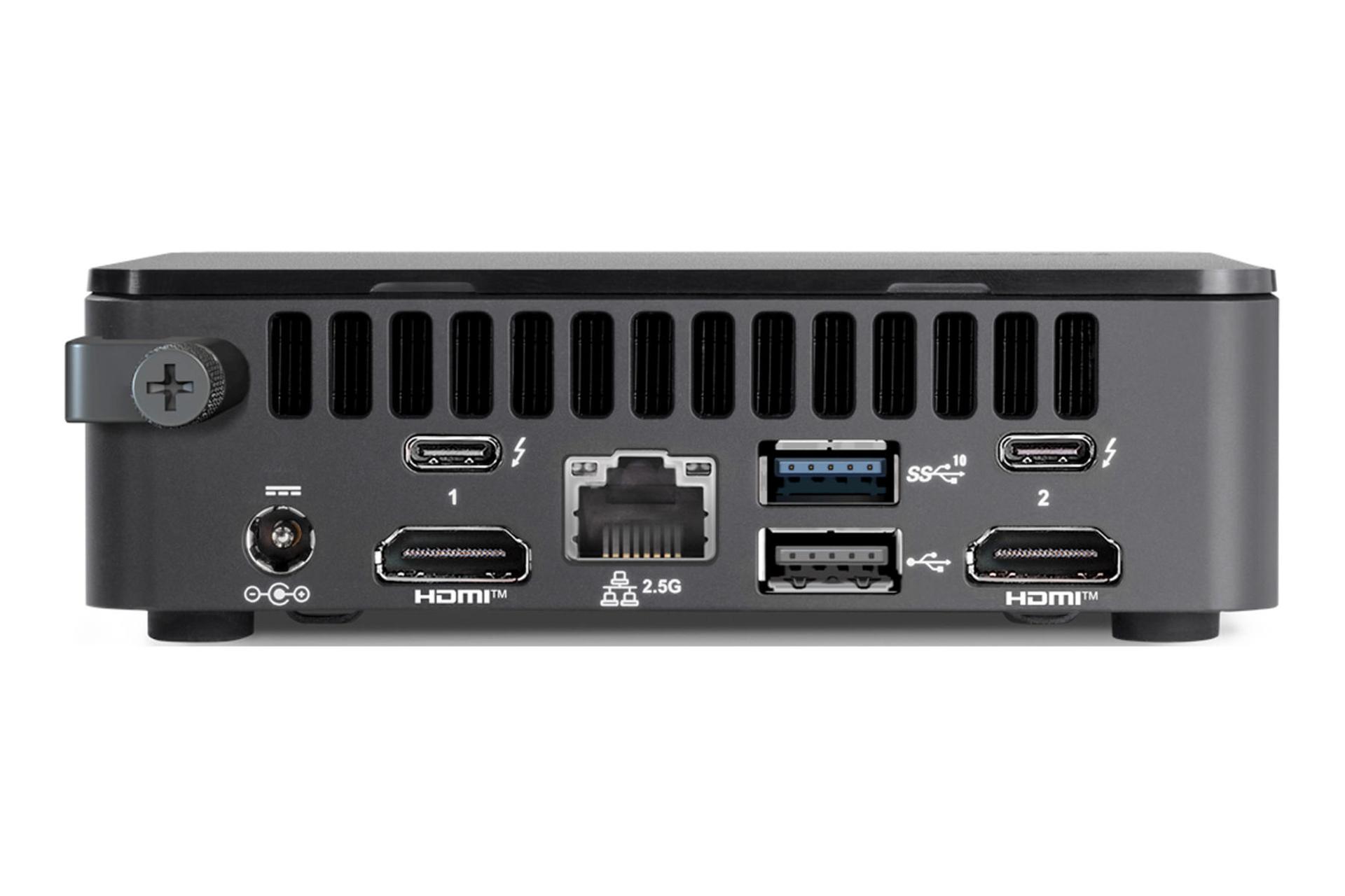 نمای پنل پشت کامپیوتر کوچک NUC 13 Pro اینتل با نمایش درگاه های پنل پشت