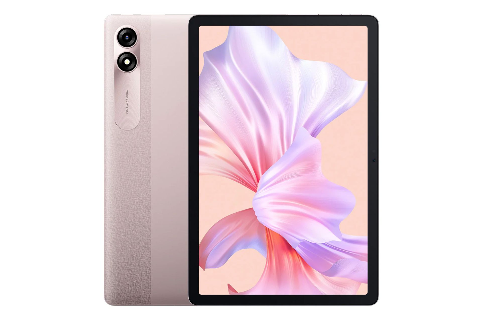 نمای کلی تبلت تب 90 بلک ویو / Blackview Tab 90 با نمایشگر روشن و نمایش دوربین پنل پشت رنگ صورتی