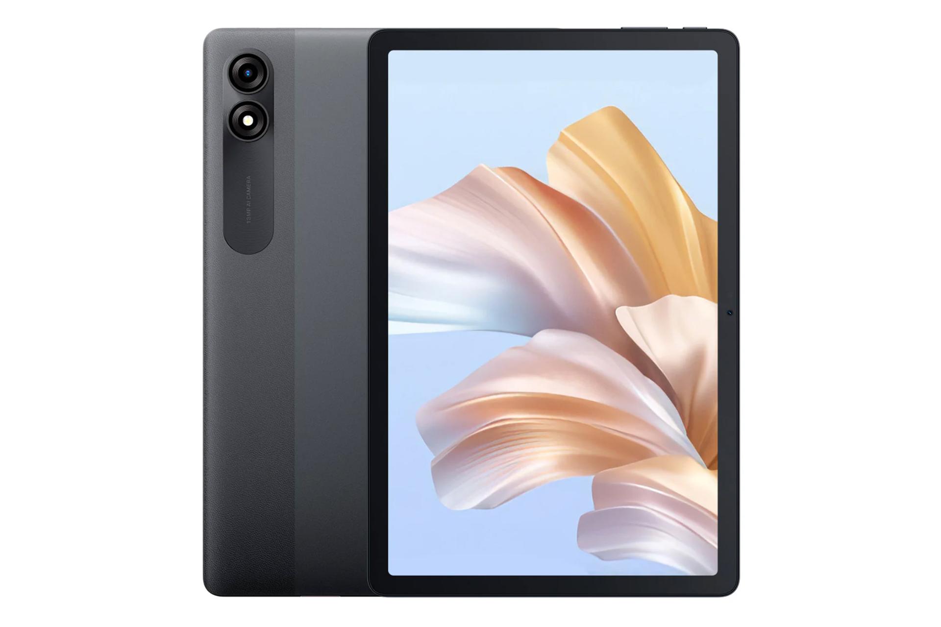 نمای کلی تبلت تب 90 بلک ویو / Blackview Tab 90 با نمایشگر روشن و نمایش دوربین پنل پشت رنگ مشکی