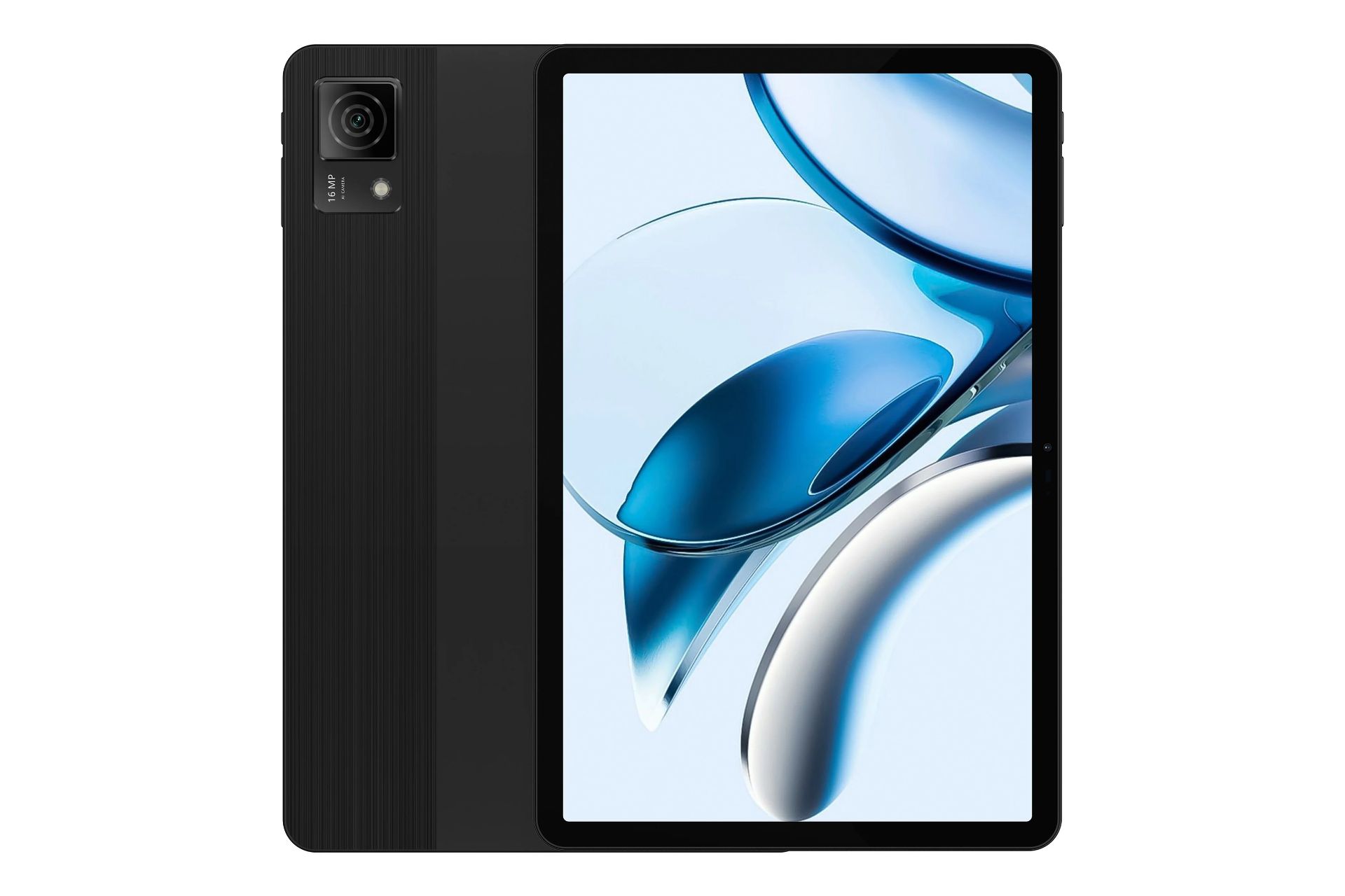 نمای کلی تبلت T40 دوجی / Doogee T40 با نمایشگر روشن و نمایش دوربین پنل پشت رنگ مشکی