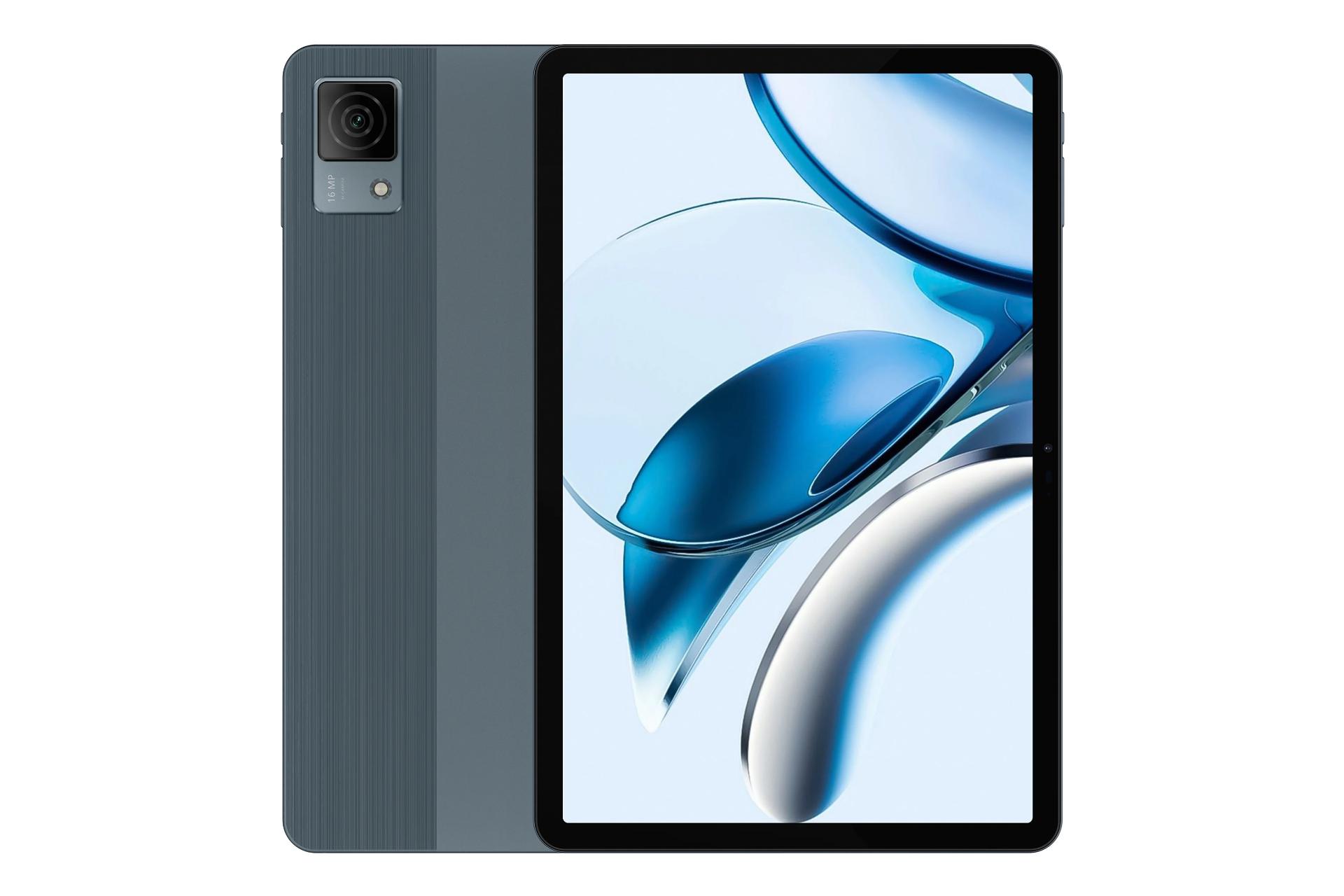 نمای کلی تبلت T40 دوجی / Doogee T40 با نمایشگر روشن و نمایش دوربین پنل پشت رنگ خاکستری