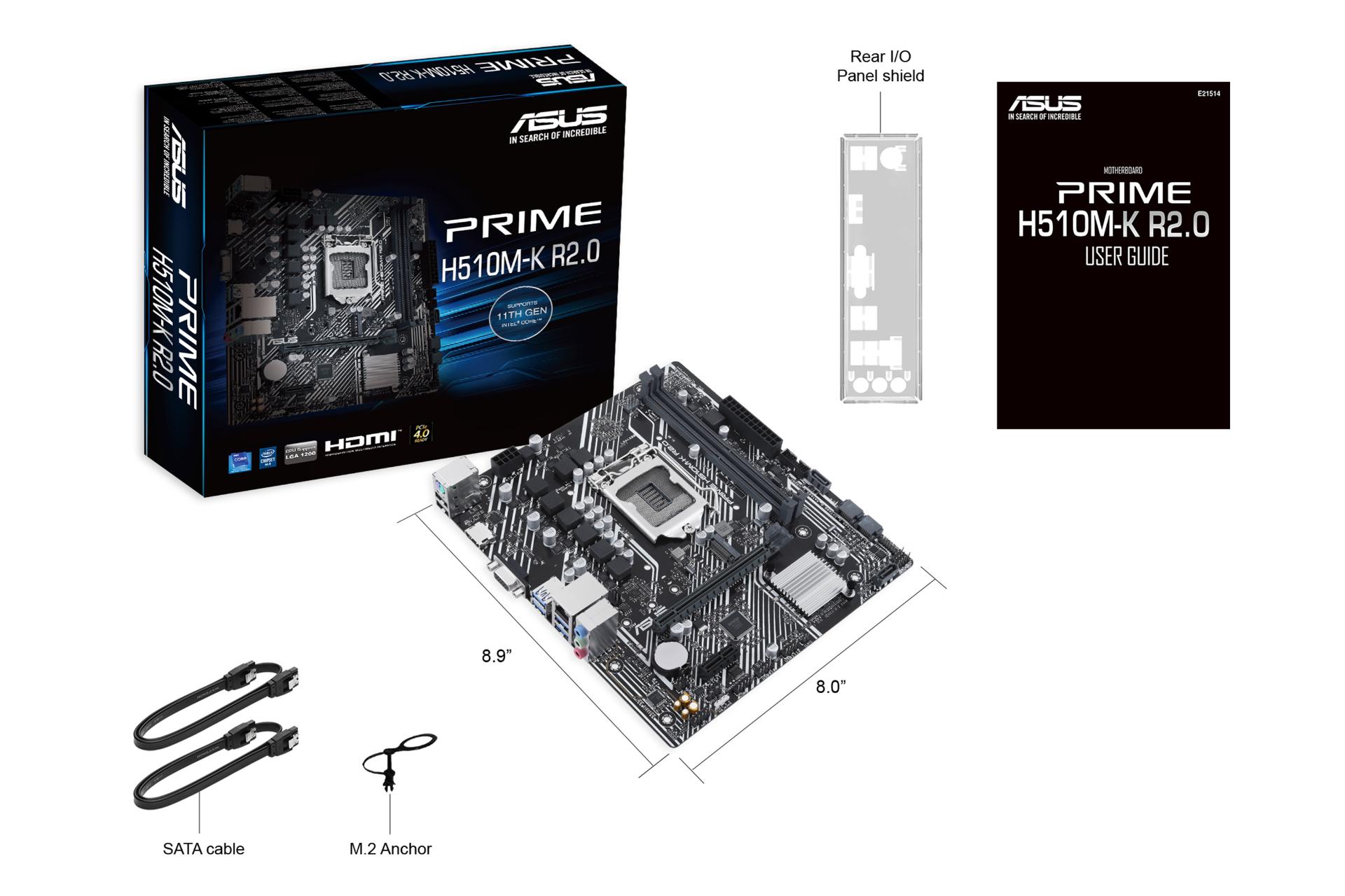 مادربرد ایسوس ASUS PRIME H510M-K R2.0 با اقلام همراه و جعبه