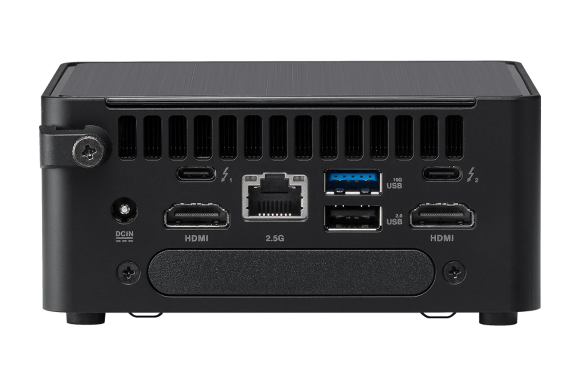 نمای پنل پشت کامپیوتر کوچک NUC 14 Pro Tall Kit ایسوس با نمایش درگاه ها و اسلات توسعه