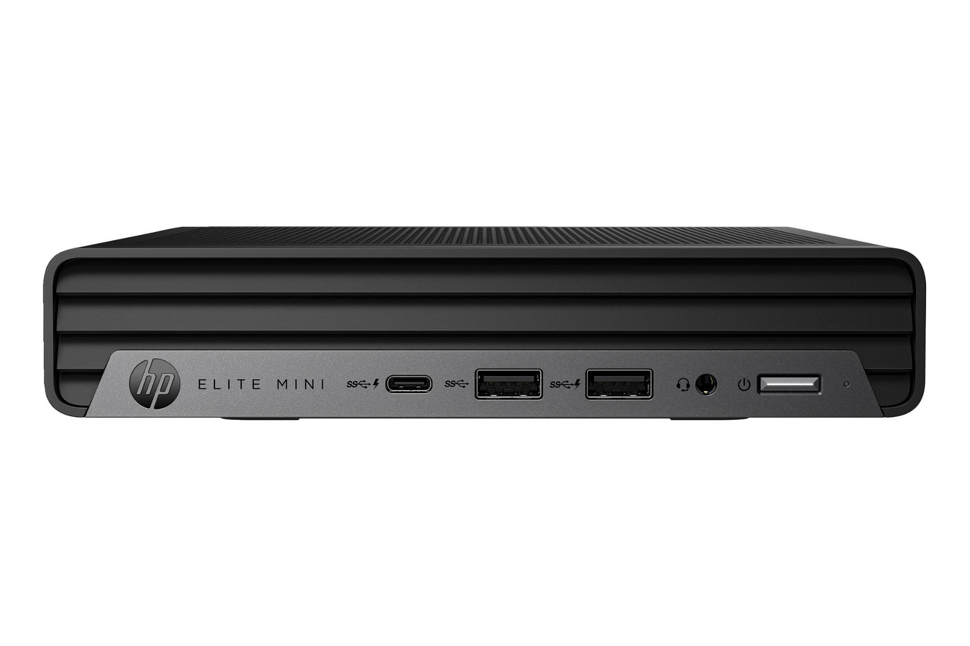 مرجع متخصصين ايران نماي رو به روي كامپيوتر كوچك Elite Mini 600 G9 اچ پي با نمايش لوگو و درگاه ها