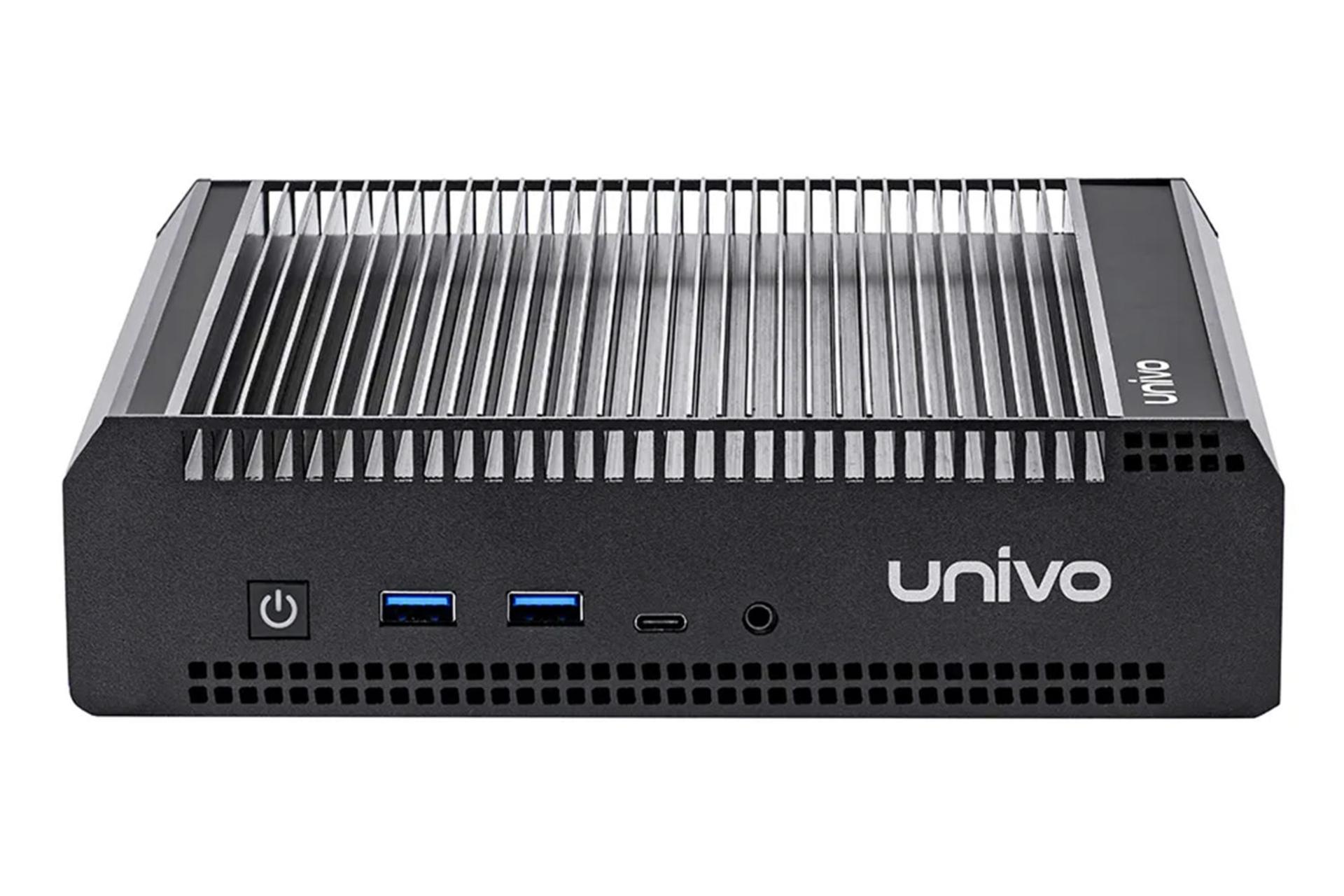 نمای رو به روی کامپیوتر کوچک UR1-K11 یونیوو با نمایش درگاه ها و هیت سینک پنل بالا