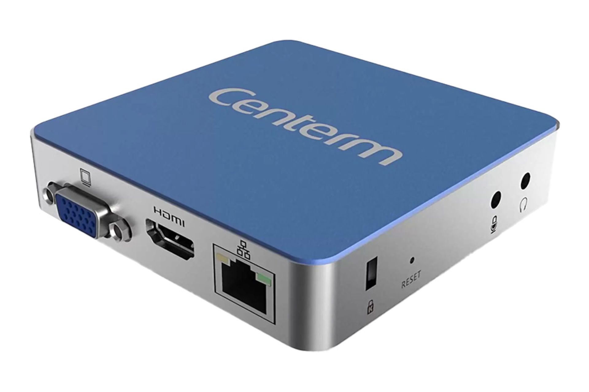 نمای نیمرخ کامپیوتر کوچک C75 V2 سنترم با نمایش لوگو و درگاه ها