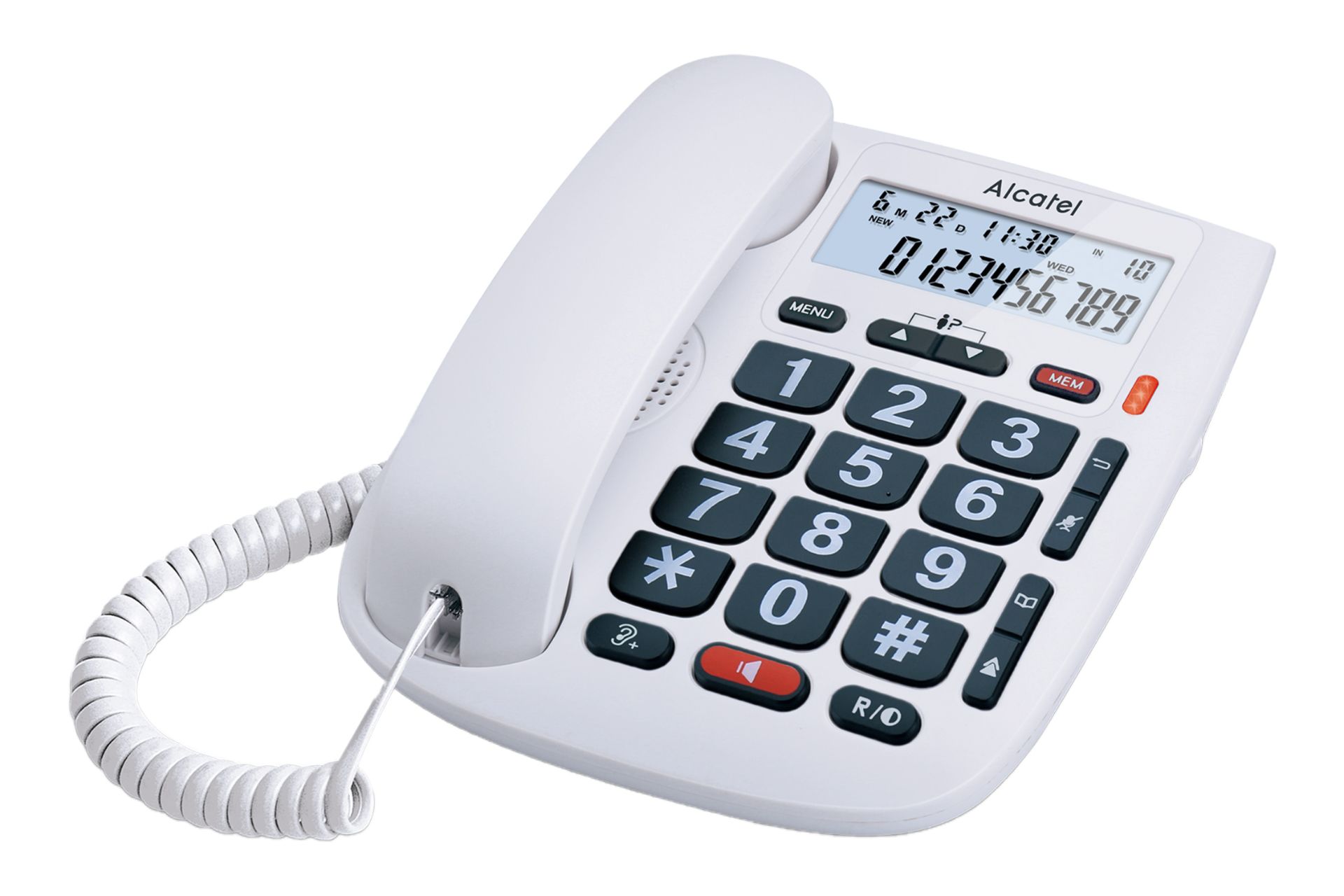 نمای نیمرخ تلفن آلکاتل TMAX 20 با نمایش دکمه ها و نمایشگر