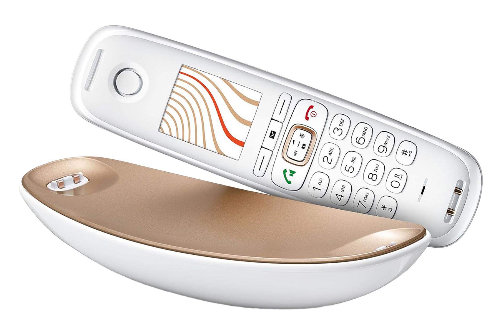 نمای نیمرخ تلفن گیگاست Sculpture CL750A GO با نمایش پایه و گوشی