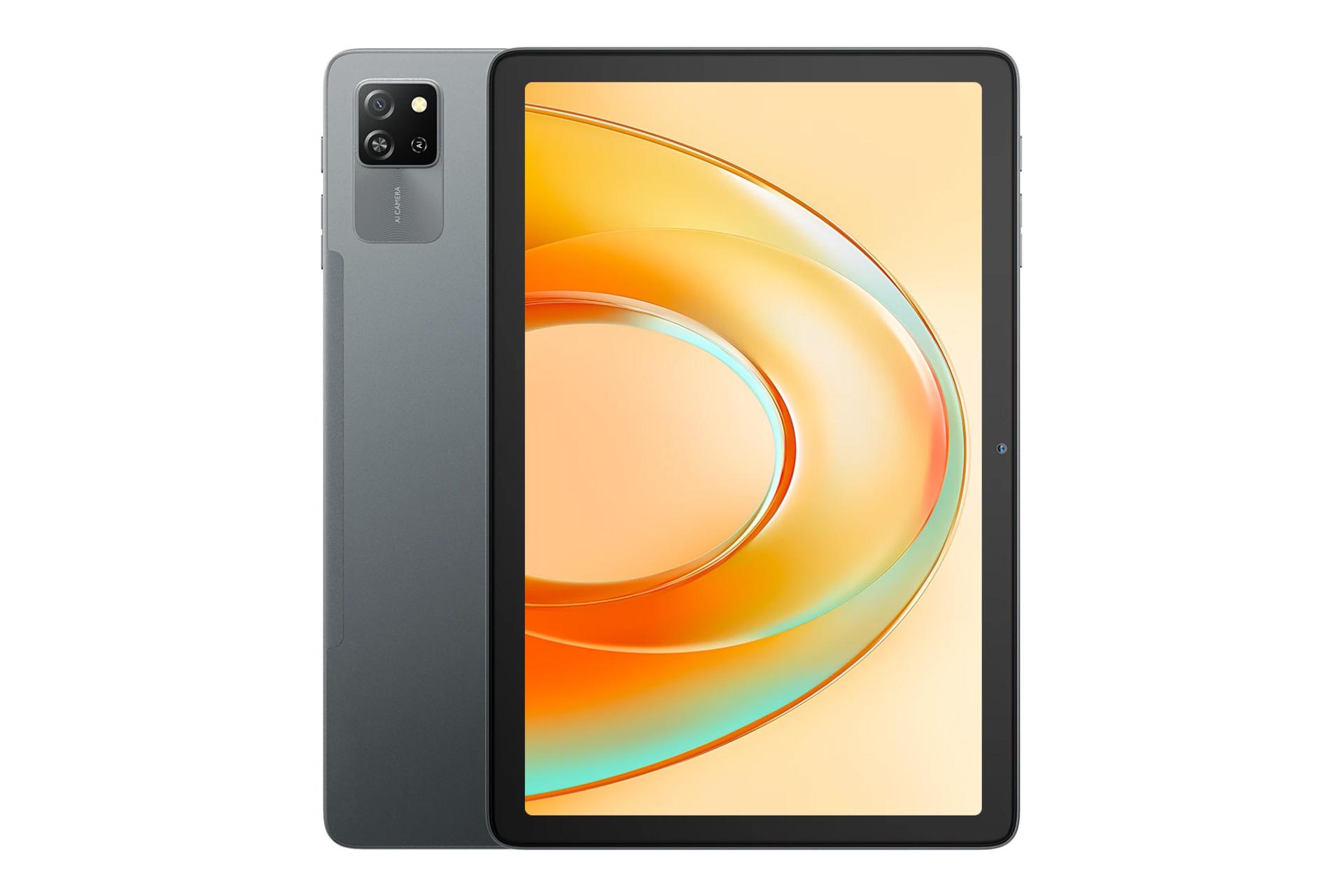 نمای کلی تبلت تب 60 پرو بلک ویو / Blackview Tab 60 Pro با نمایشگر روشن و نمایش دوربین پنل پشت رنگ خاکستری