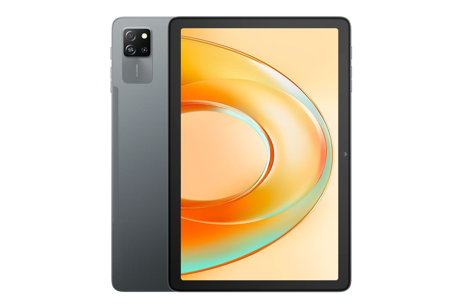 نمای کلی تبلت تب 60 پرو بلک ویو / Blackview Tab 60 Pro با نمایشگر روشن و نمایش دوربین پنل پشت رنگ خاکستری