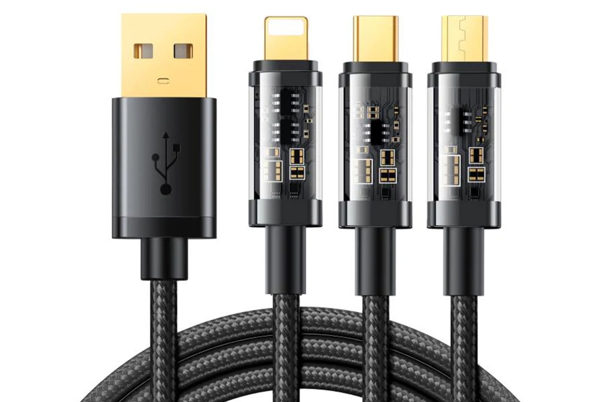 کابل شارژ USB جوی روم Type-A به Type-C+Micro-USB+Lightning مدل S-1T3015A5 با طول 1.2 متر رنگ مشکی