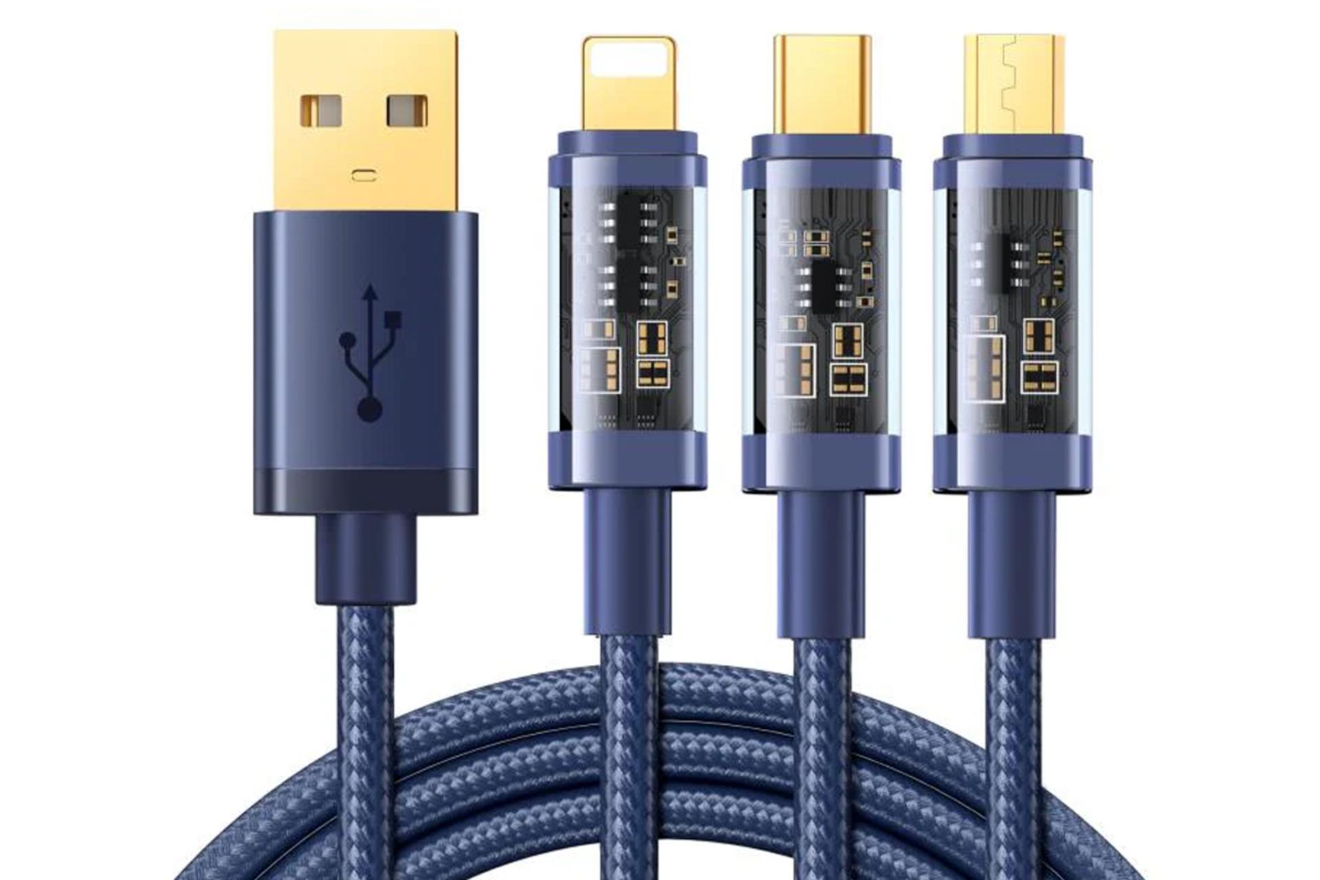 کابل شارژ USB جوی روم Type-A به Type-C+Micro-USB+Lightning مدل S-1T3015A5 با طول 1.2 متر