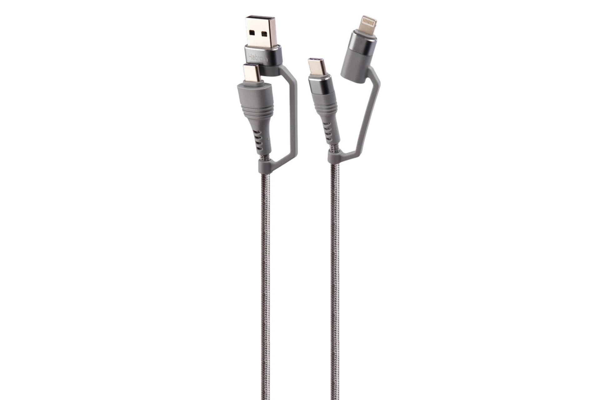 کابل شارژ USB هترون Type-C+Type-A به Lightning+Type-C مدل HC450P 2in2 با طول 1 متر