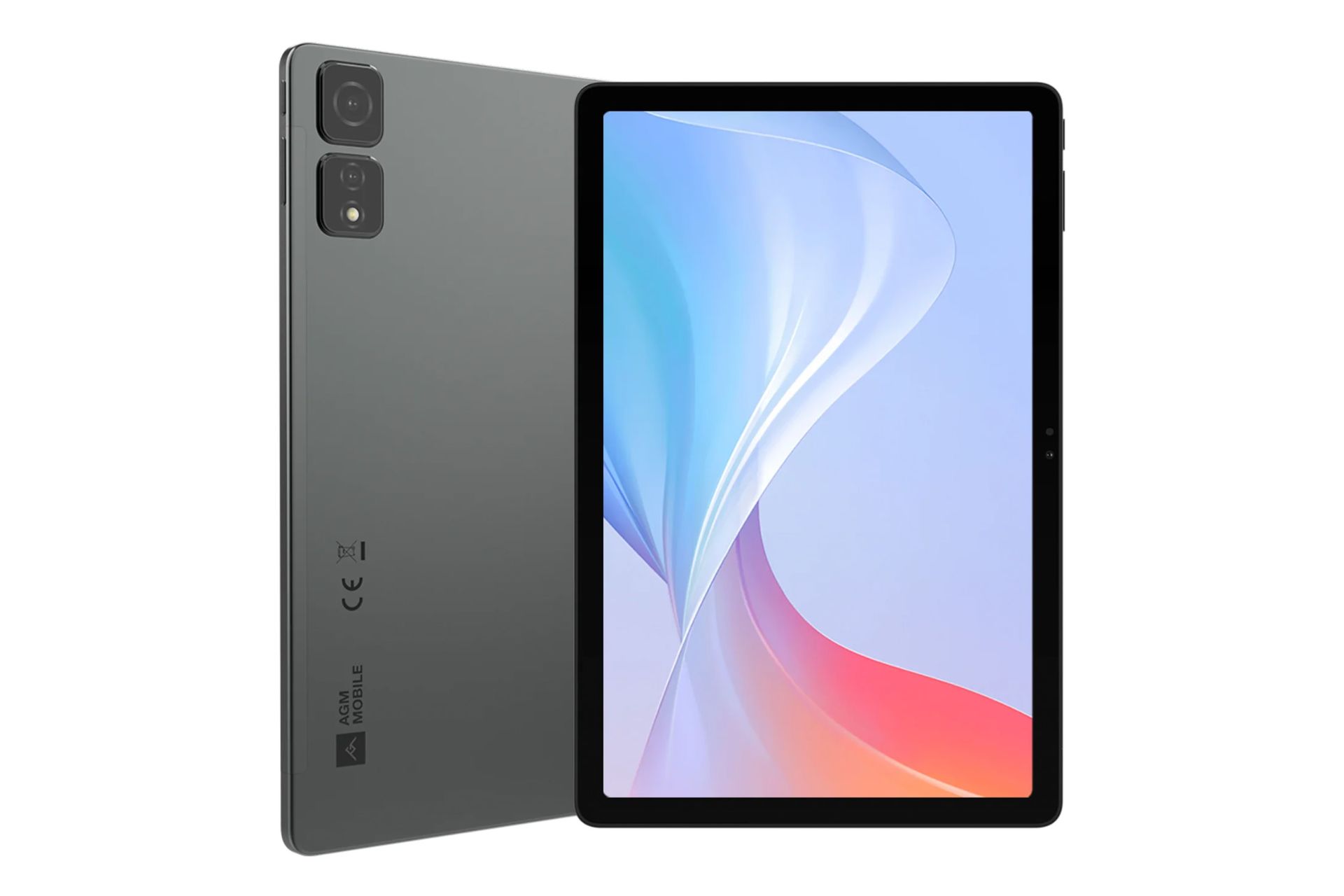 نمای کلی تبلت پد T2 ای جی ام / AGM PAD T2 با نمایشگر روشن و نمایش لوگو و دوربین پنل پشت