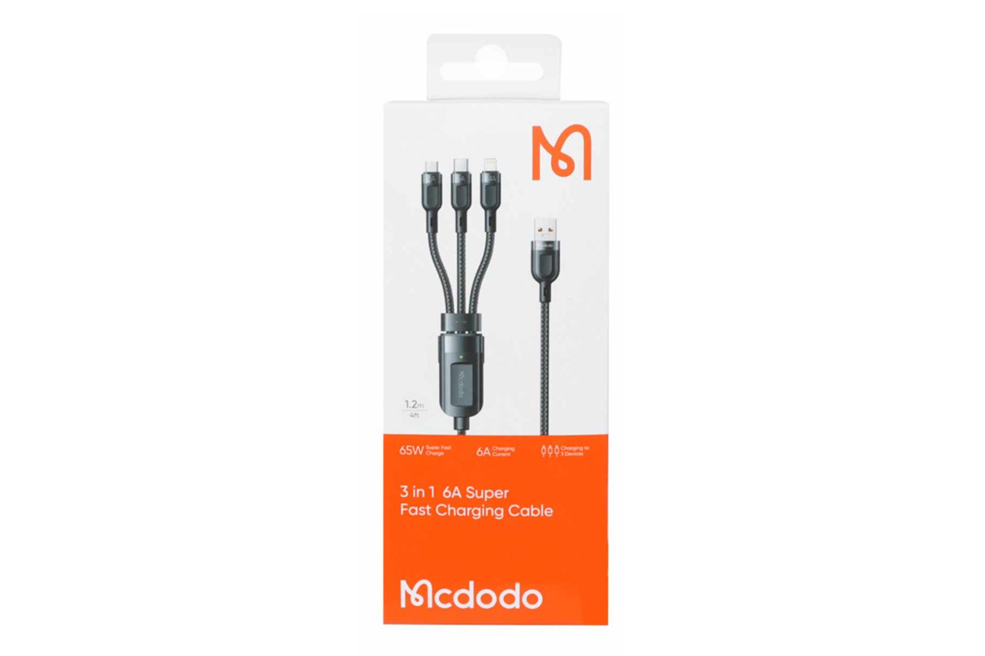 جعبه کابل شارژ USB مک دودو Type-A به Type-C+Micro-USB+Lightning مدل CA-0930 3in1 با طول 1 متر