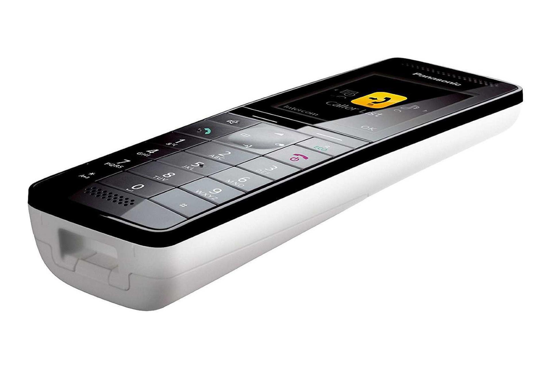 نمای نیمرخ تلفن پاناسونیک KX-PRS110 با نمایش لبه سمت راست و زیرین گوشی بی سیم