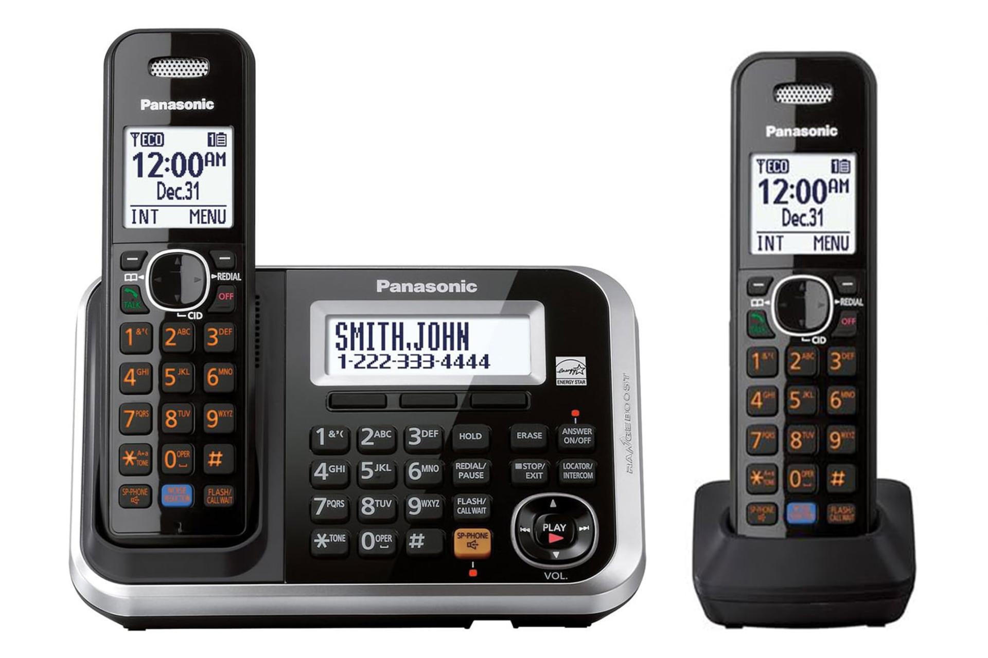 نمای کلی تلفن پاناسونیک KX-TG6842 با نمایش پایه اصلی و گوشی های بی سیم