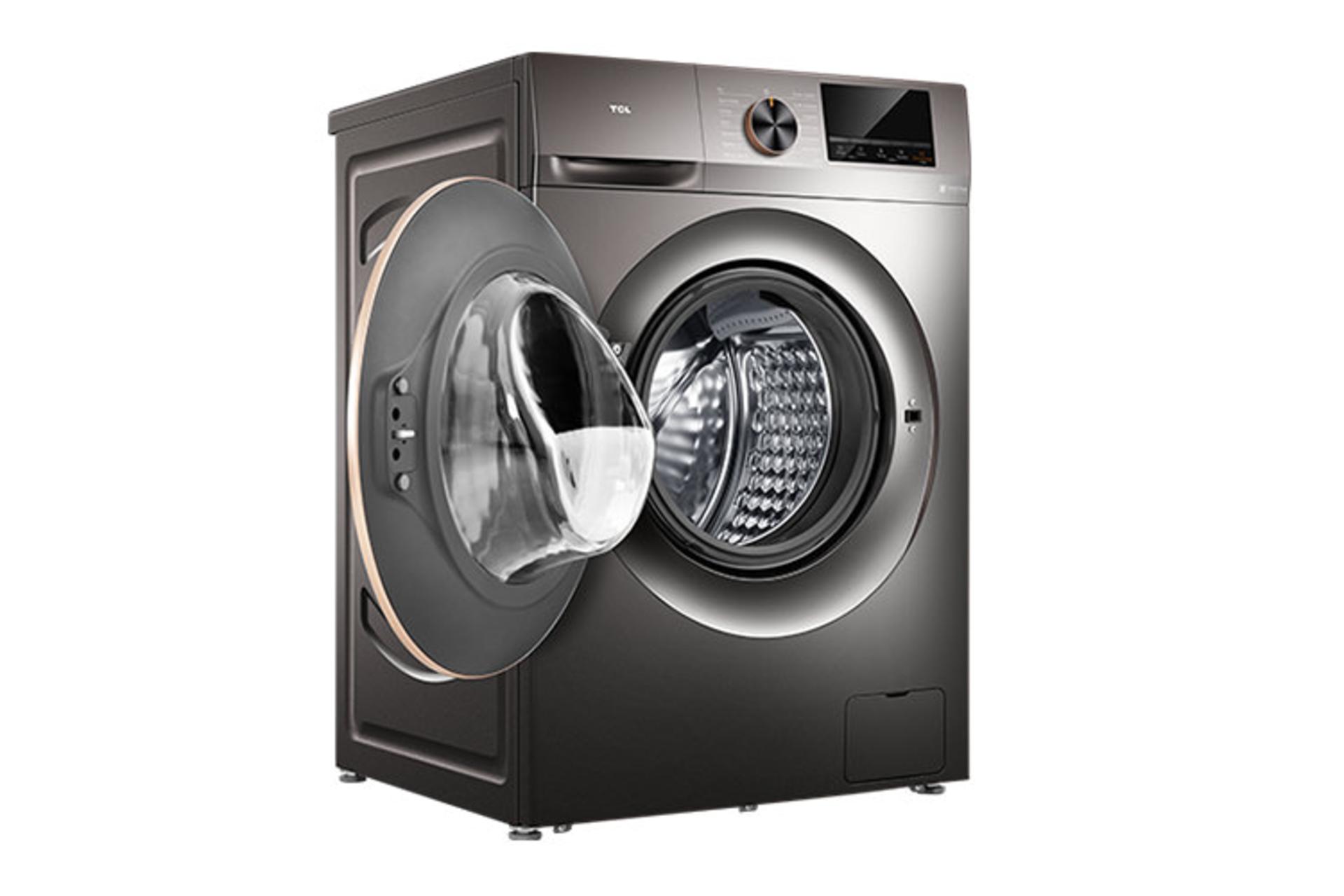 ماشین لباسشویی تی سی ال TCL C2110 رنگ نقره ای نمای چپ درب باز