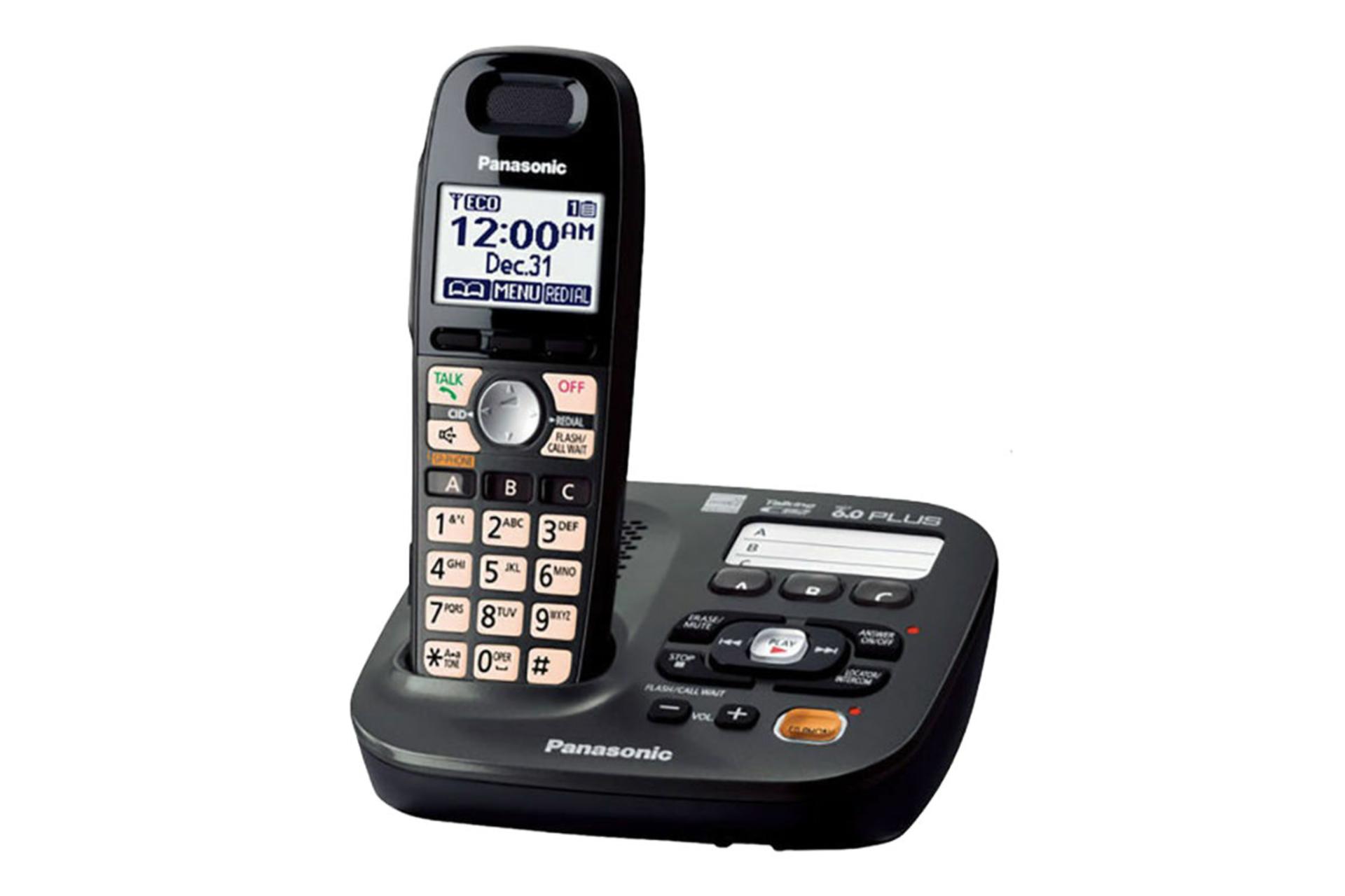 نمای نیمرخ تلفن پاناسونیک KX-TG6591 با نمایش لبه سمت راست پایه اصلی و گوشی بی سیم