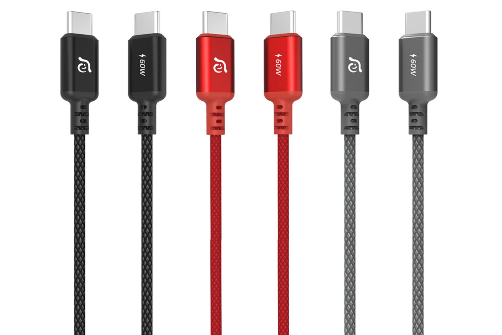 رنگ بندی کابل شارژ USB آدام المنتس Type-C به Type-C مدل Casa S200 با طول 2 متر
