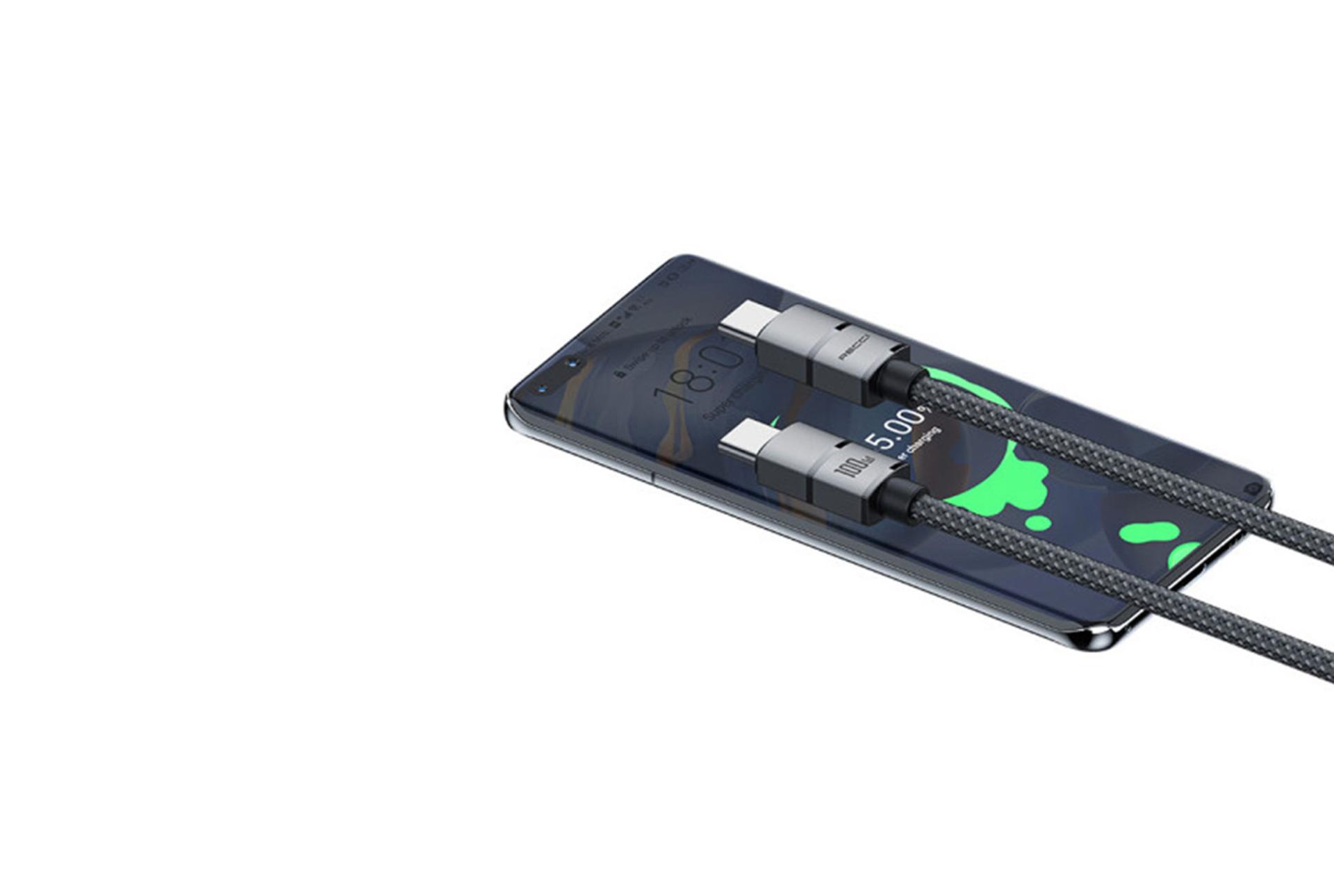 کانکتور و اتصال کابل شارژ USB رسی Type-C به Type-C مدل RS08CC با طول 1.2 متر