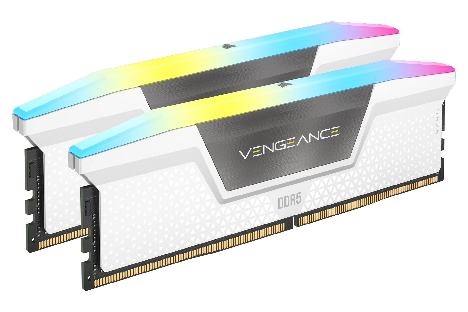 نمای کناری رنگ سفید رم کورسیر Corsair VENGEANCE RGB 64GB (2x32) DDR5-6400 CL32