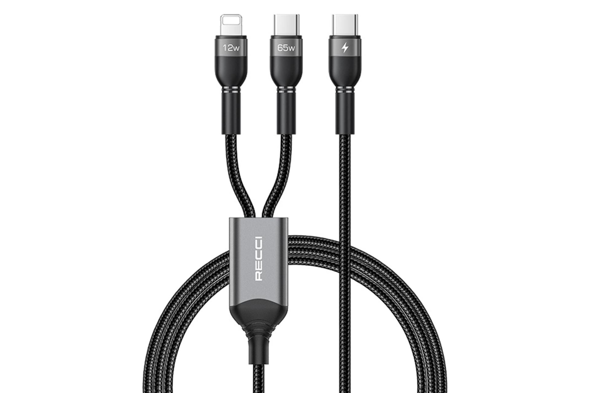 کابل شارژ USB رسی Type-C به Type-C+Lightning مدل RTC-T16 2in1 با طول 1.2 متر