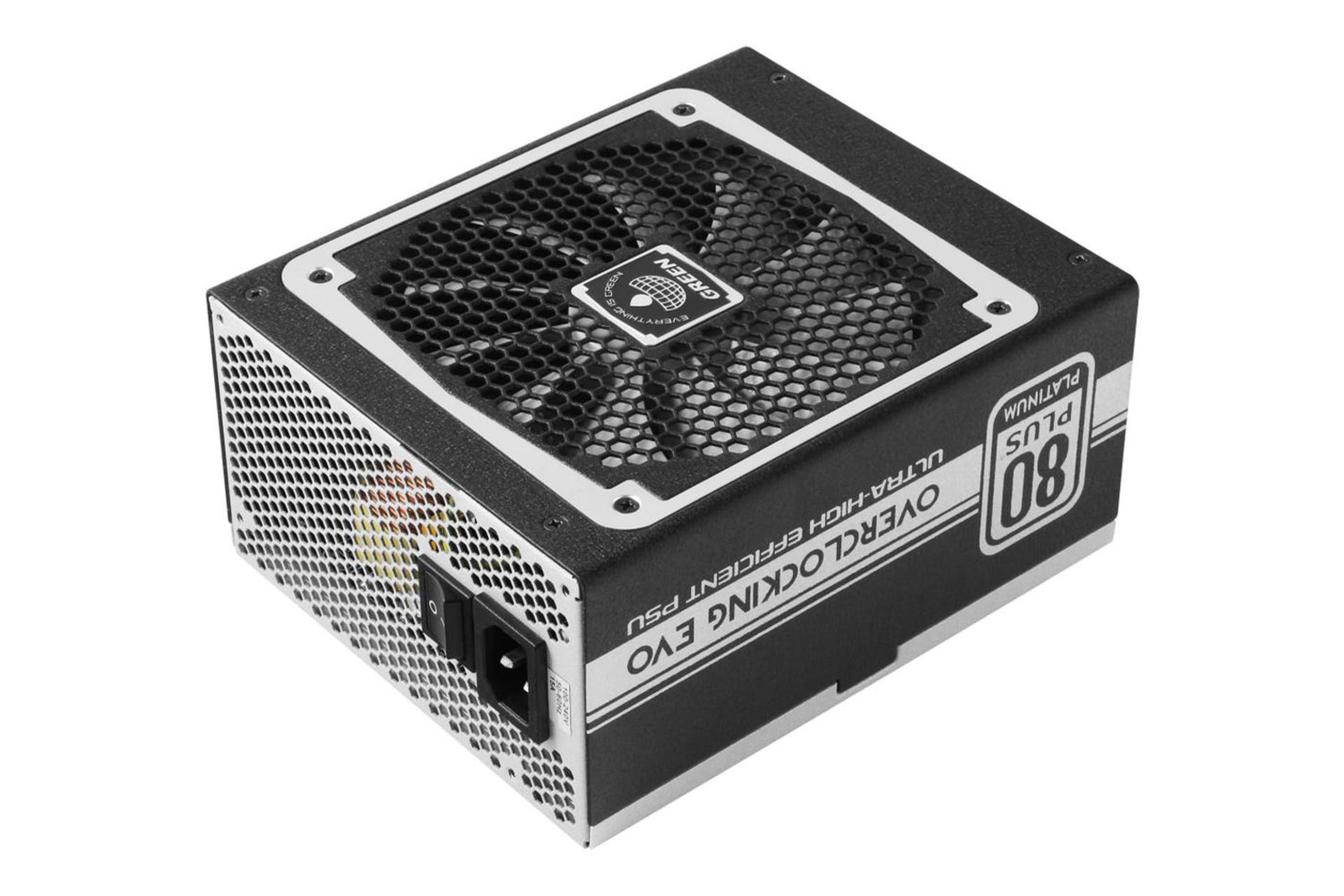 نمای نیمرخ پاور کامپیوتر گرین GP1200B-OC PLUS با توان 1200 وات با نمایش اجزای داخلی