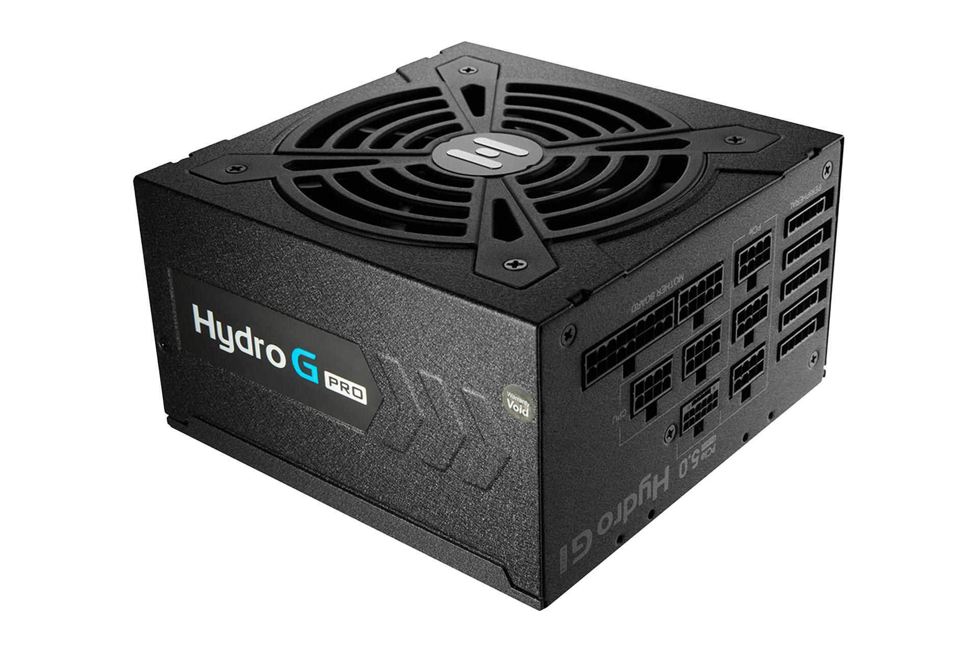 نمای نیمرخ پاور کامپیوتر اف اس پی HYDRO G PRO ATX3.0 PCIe5.0 با توان 1200 وات با نمایش لوگوی پنل کناری و درگاه ها