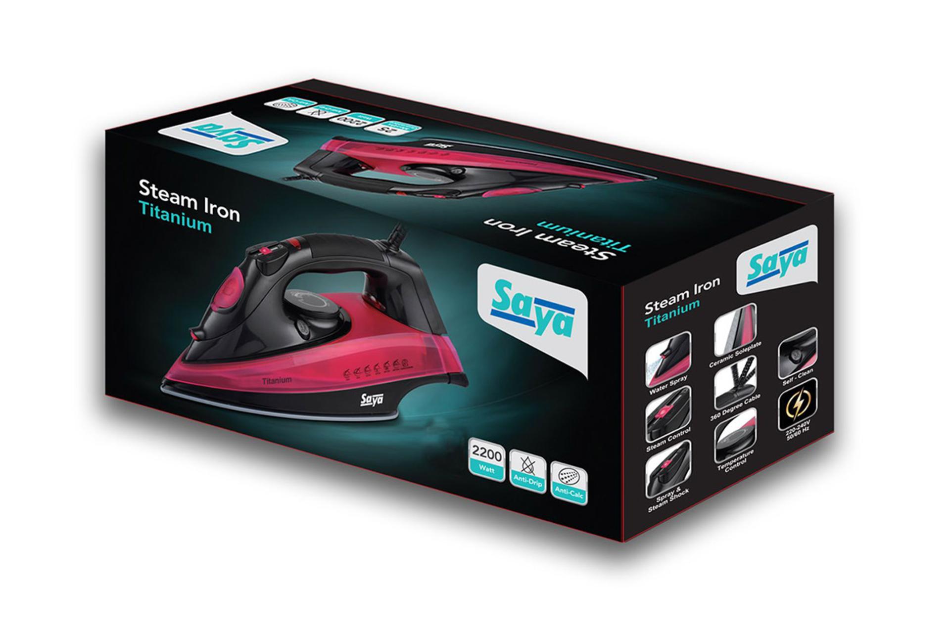 اتو بخار سایا تیتانیوم Saya Titanium رنگ قرمز جعبه و بسته بندی
