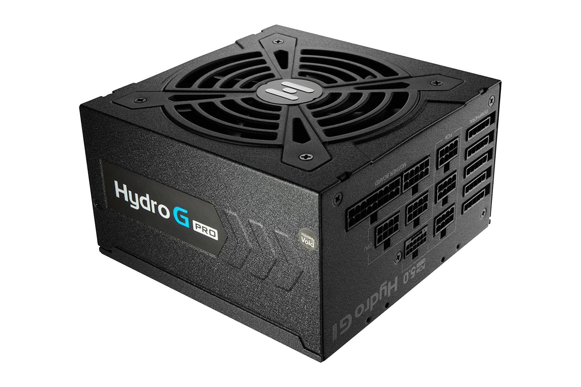 نمای نیمرخ پاور کامپیوتر اف اس پی HYDRO G PRO ATX3.0 PCIe5.0 با توان 850 وات با نمایش لوگوی پنل کناری و درگاه ها
