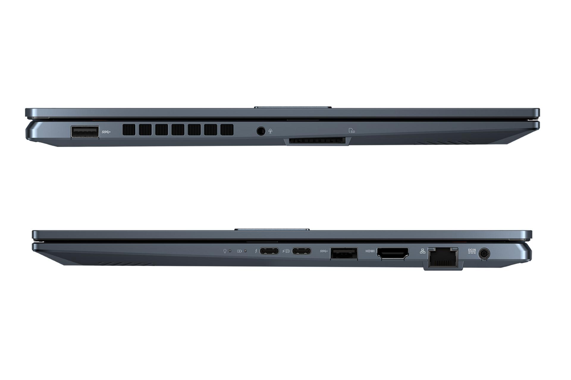 لپ تاپ ایسوس ASUS Vivobook Pro 15 OLED K6502VV رنگ آبی نمای جانبی و درگاه ها