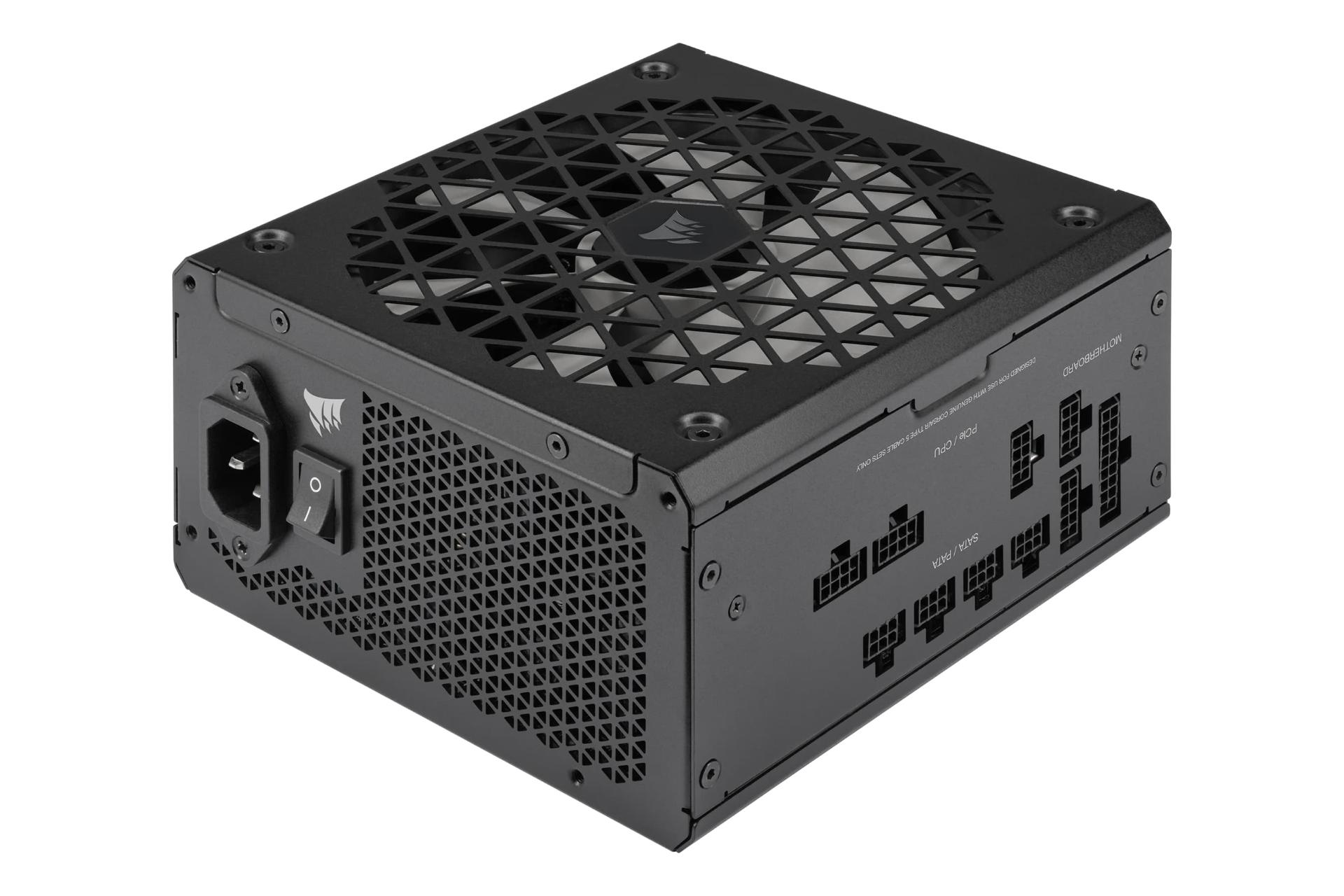 نمای نیمرخ پاور کامپیوتر کورسیر RM750x SHIFT با توان 750 وات با نمایش پنل کناری و پنل پشت