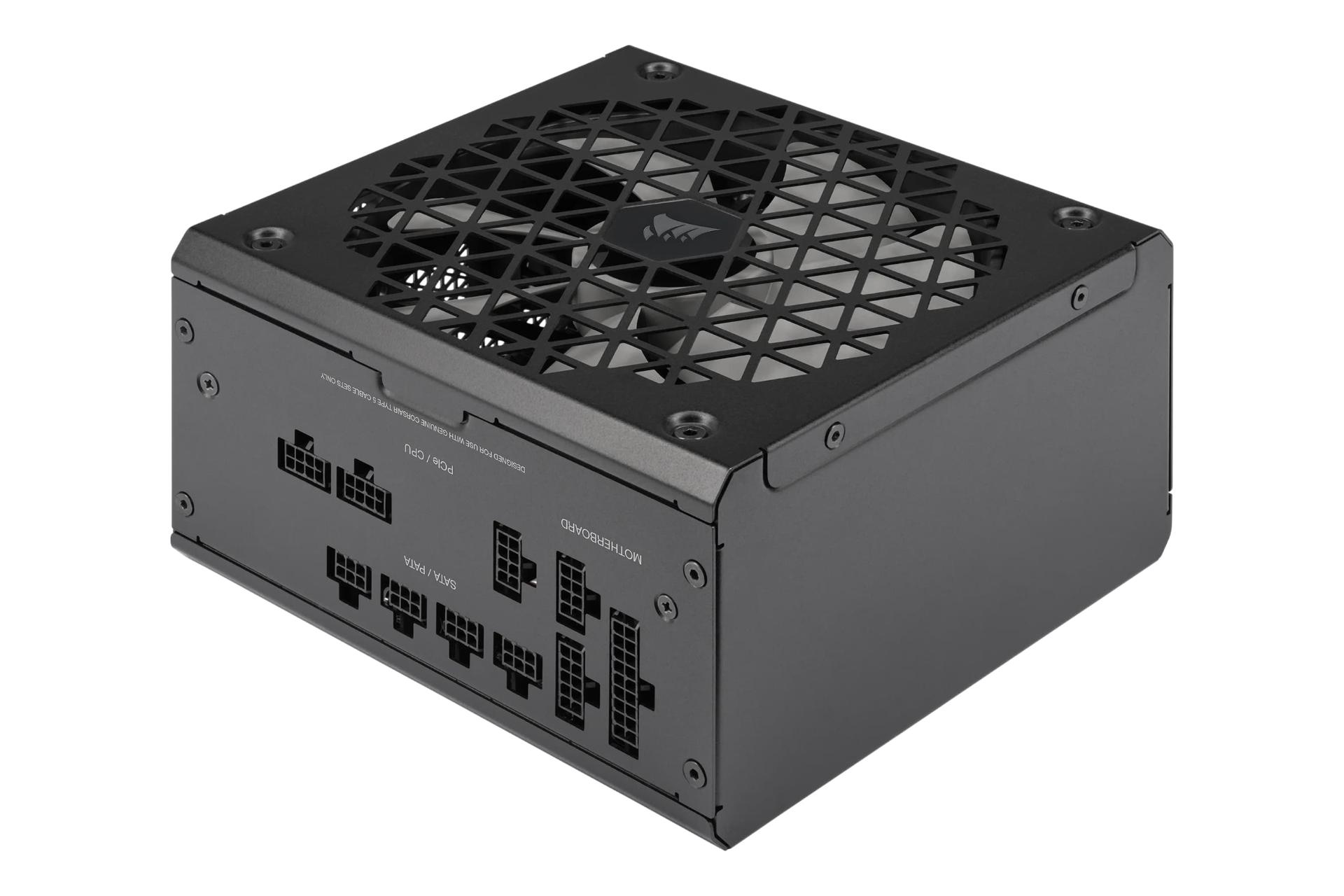 نمای نیمرخ پاور کامپیوتر کورسیر RM750x SHIFT با توان 750 وات با نمایش پنل کناری و فن