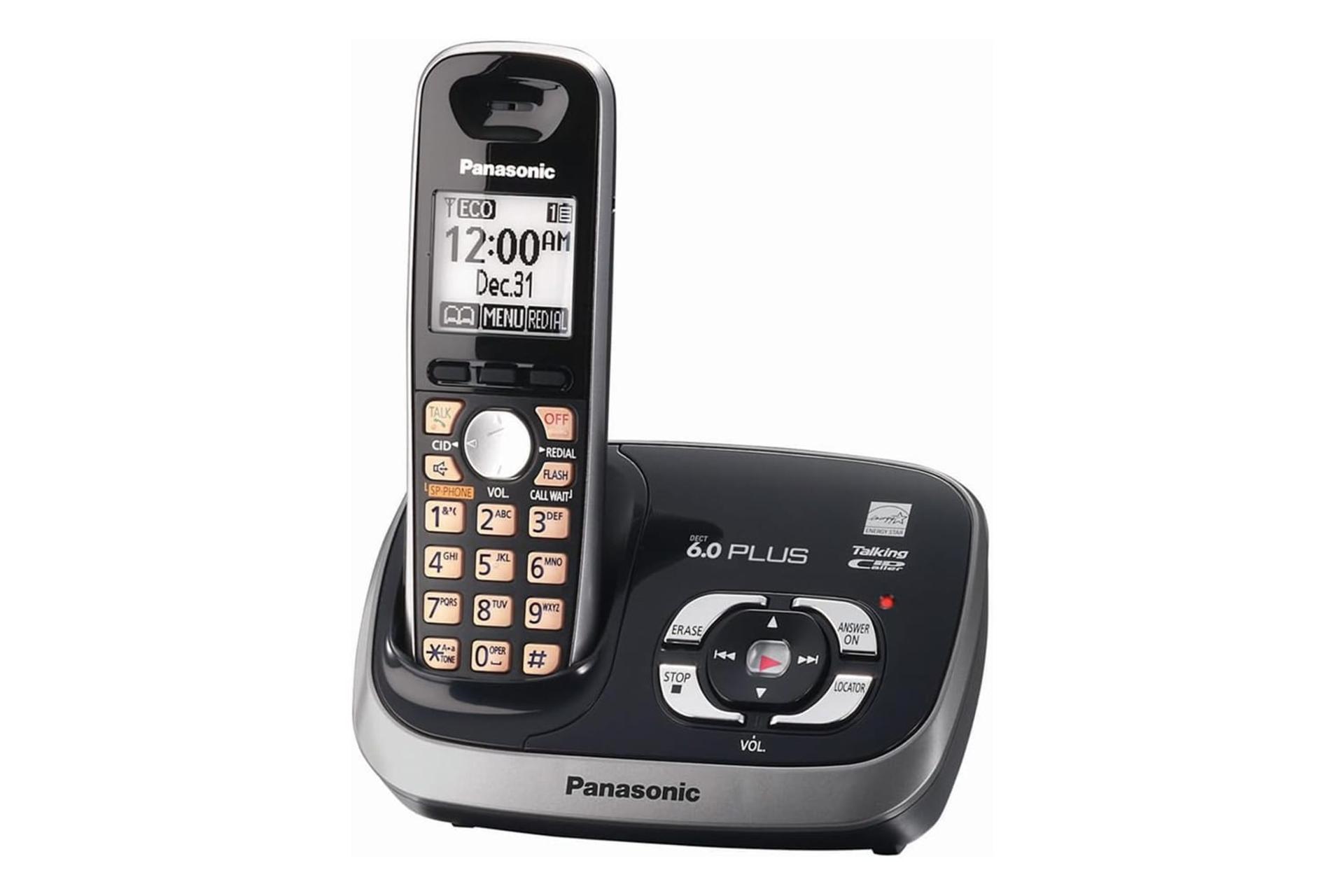 نمای نیمرخ تلفن پاناسونیک KX-TG6531 با نمایش پایه و گوشی بی سیم