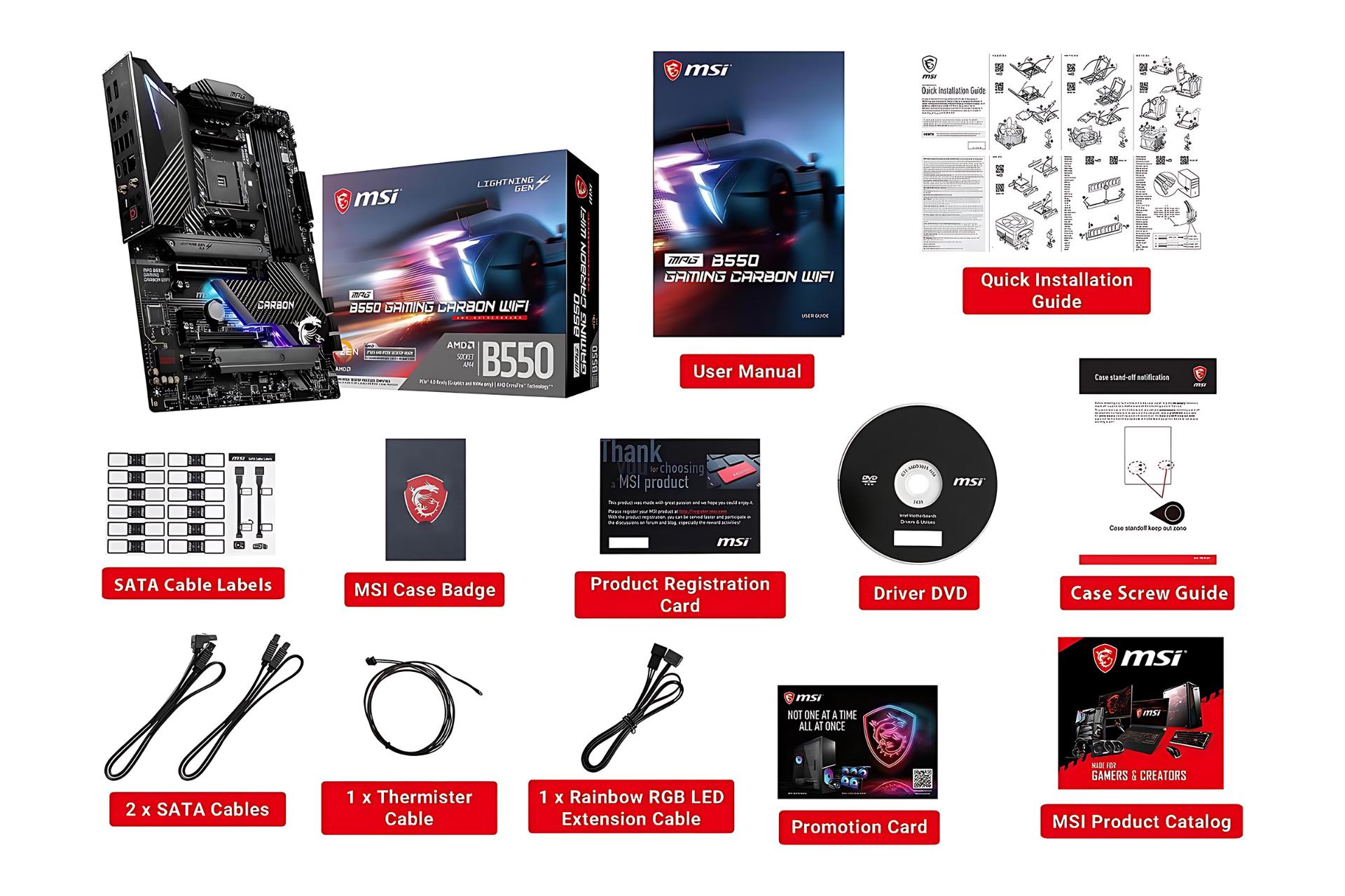 مادربرد ام اس آی MSI MPG B550 GAMING CARBON WIFI با جعبه و اقلام همراه