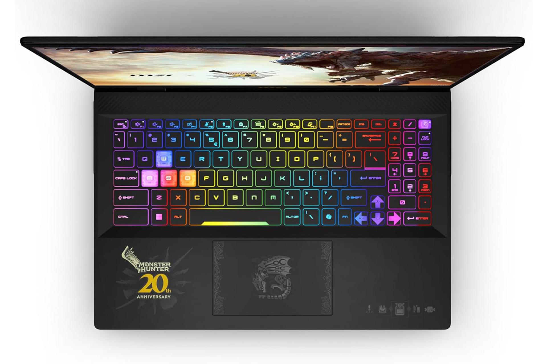 لپ تاپ ام اس آی MSI Crosshair 16 HX MONSTER HUNTER EDITION D14VFKG نمای بالا و کیبورد