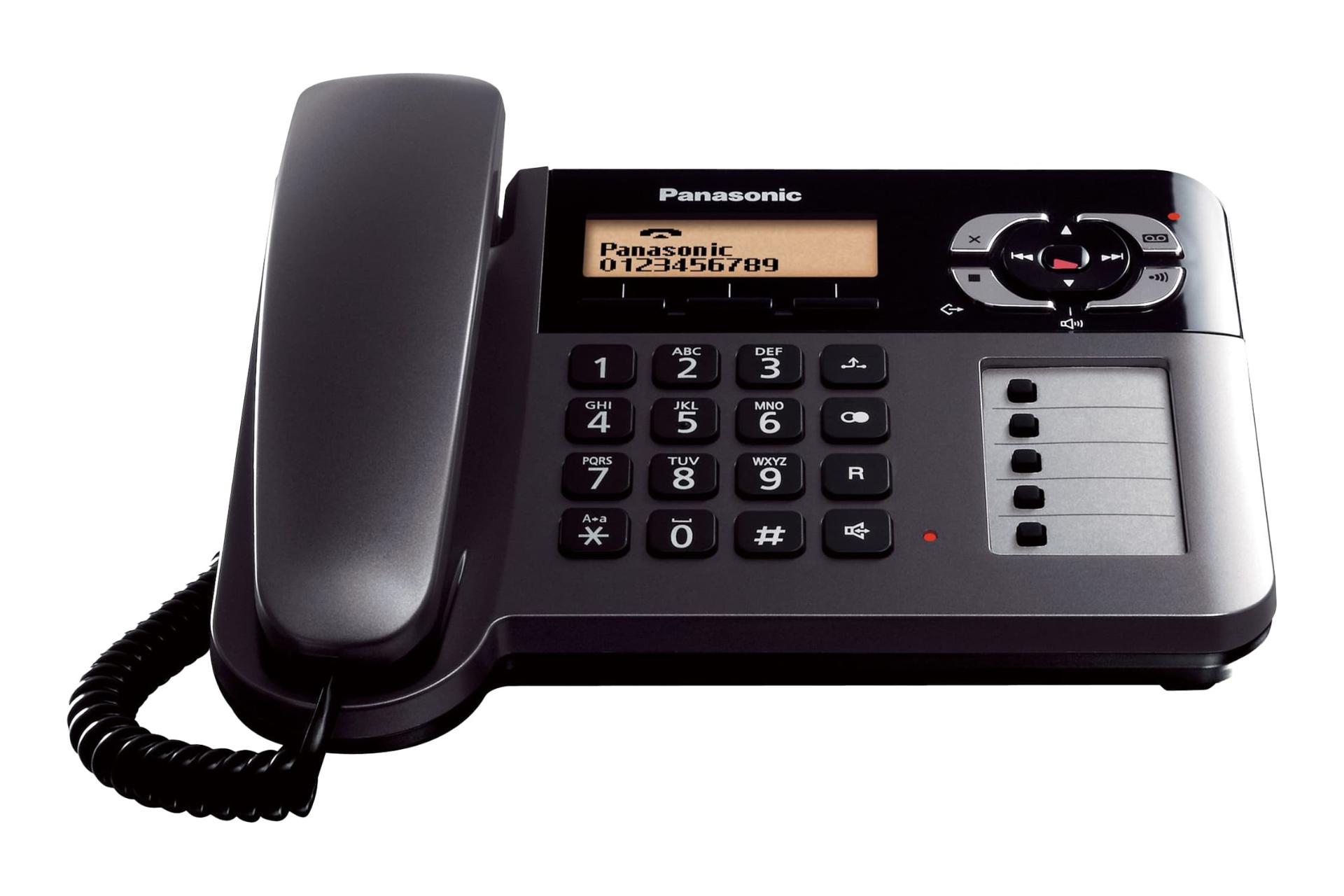 نمای رو به روی تلفن پاناسونیک KX-TG6461 با نمایش پایه اصلی، نمایشگر و صفحه کلید