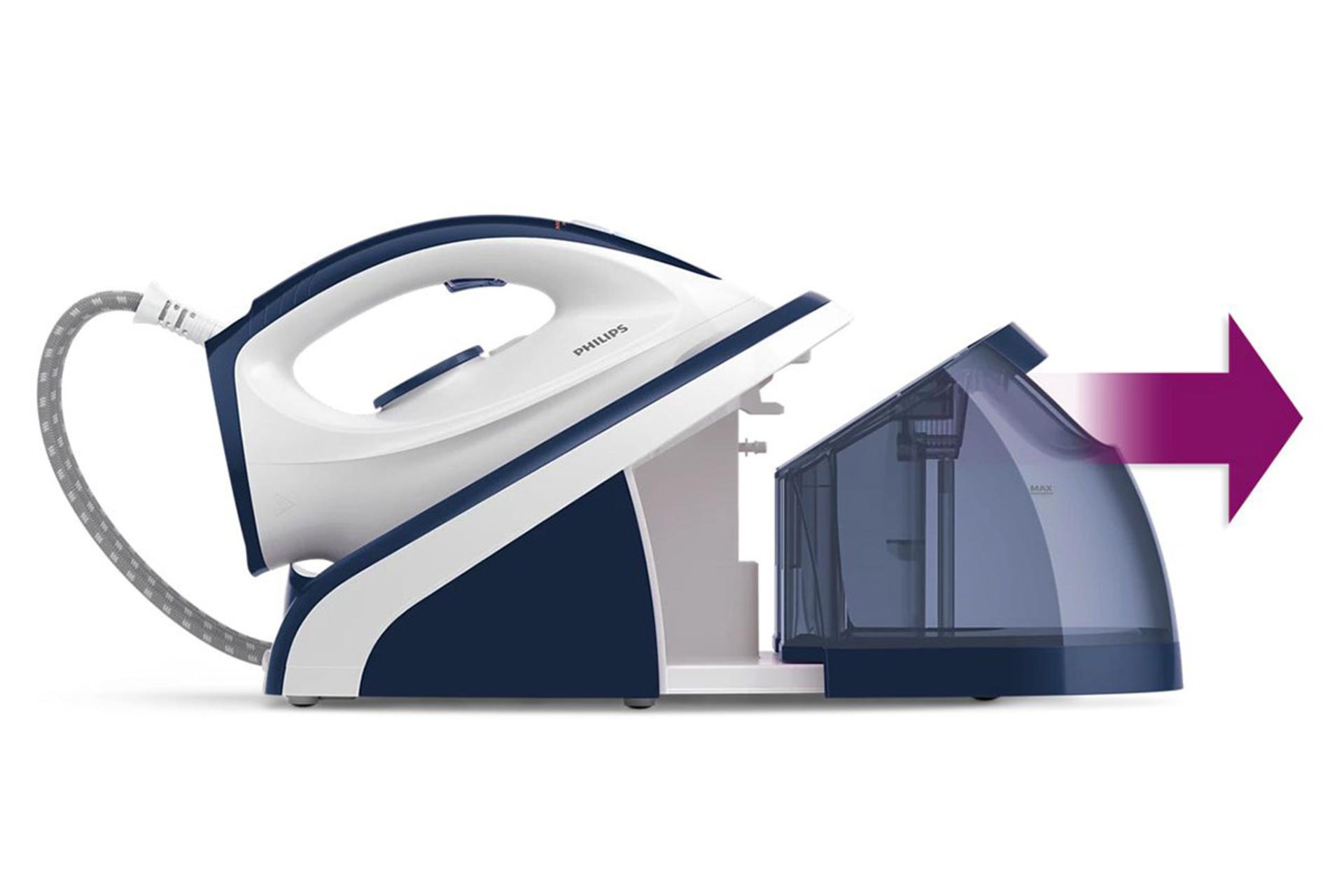 اتو بخار فیلیپس Philips HI5918 نمای جانبی مخزن آب جداشونده