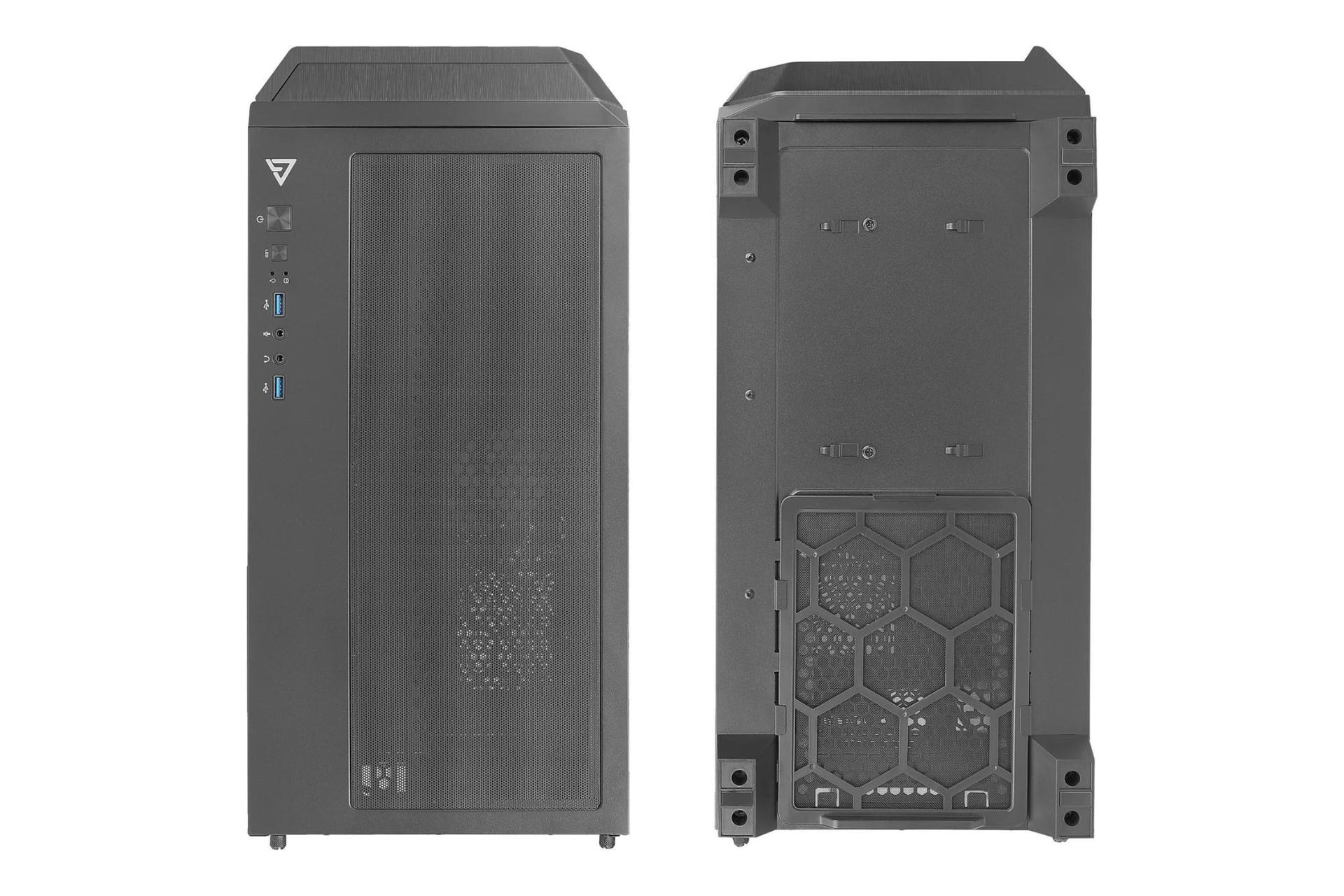 نمای پنل بالا و پایین کیس کامپیوتر انتک DF600 FLUX با نمایش محل درگاه ها و منافذ عبور هوا