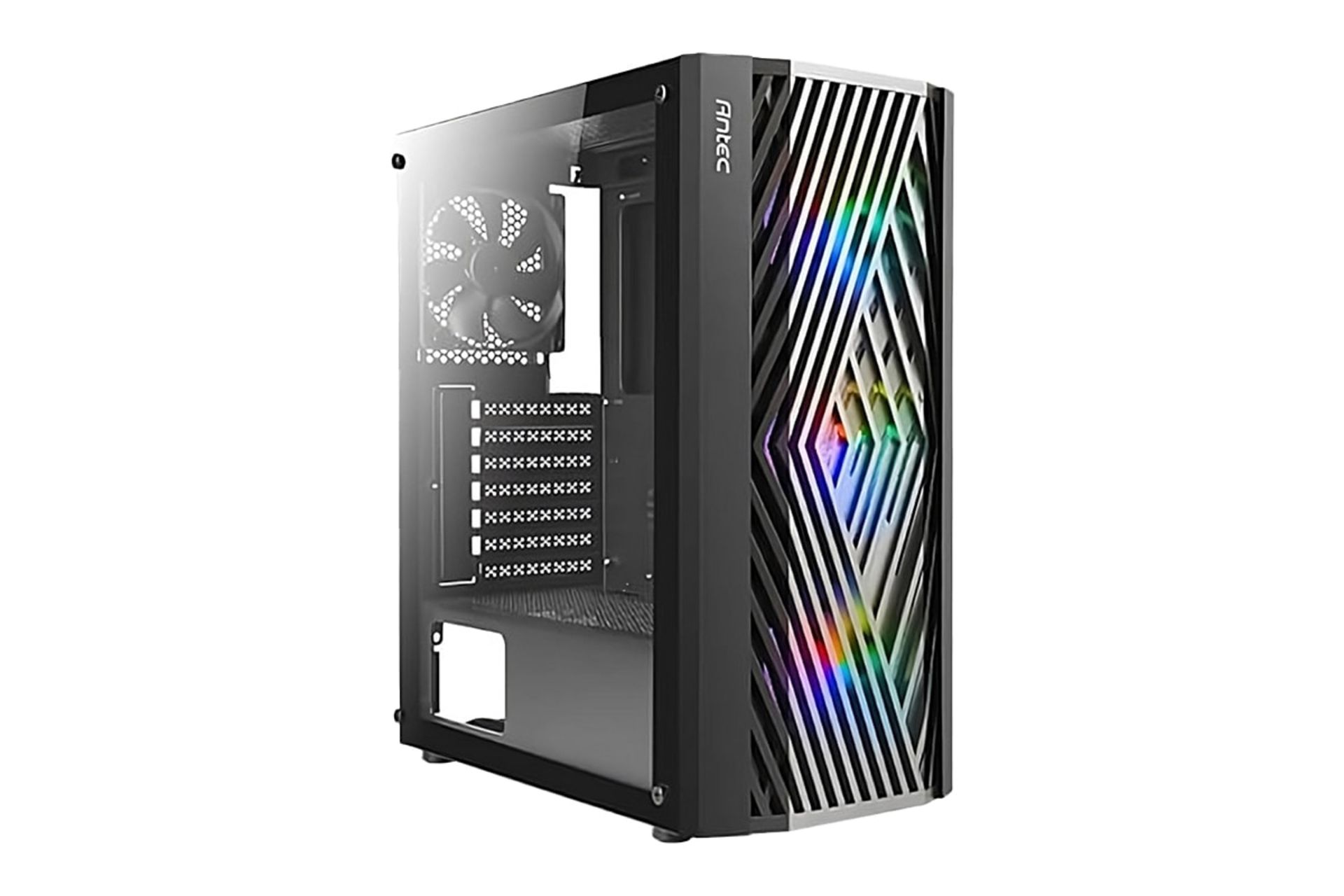 نمای نیمرخ کیس کامپیوتر انتک NX291 با نمایش پنل جلو و سمت چپ