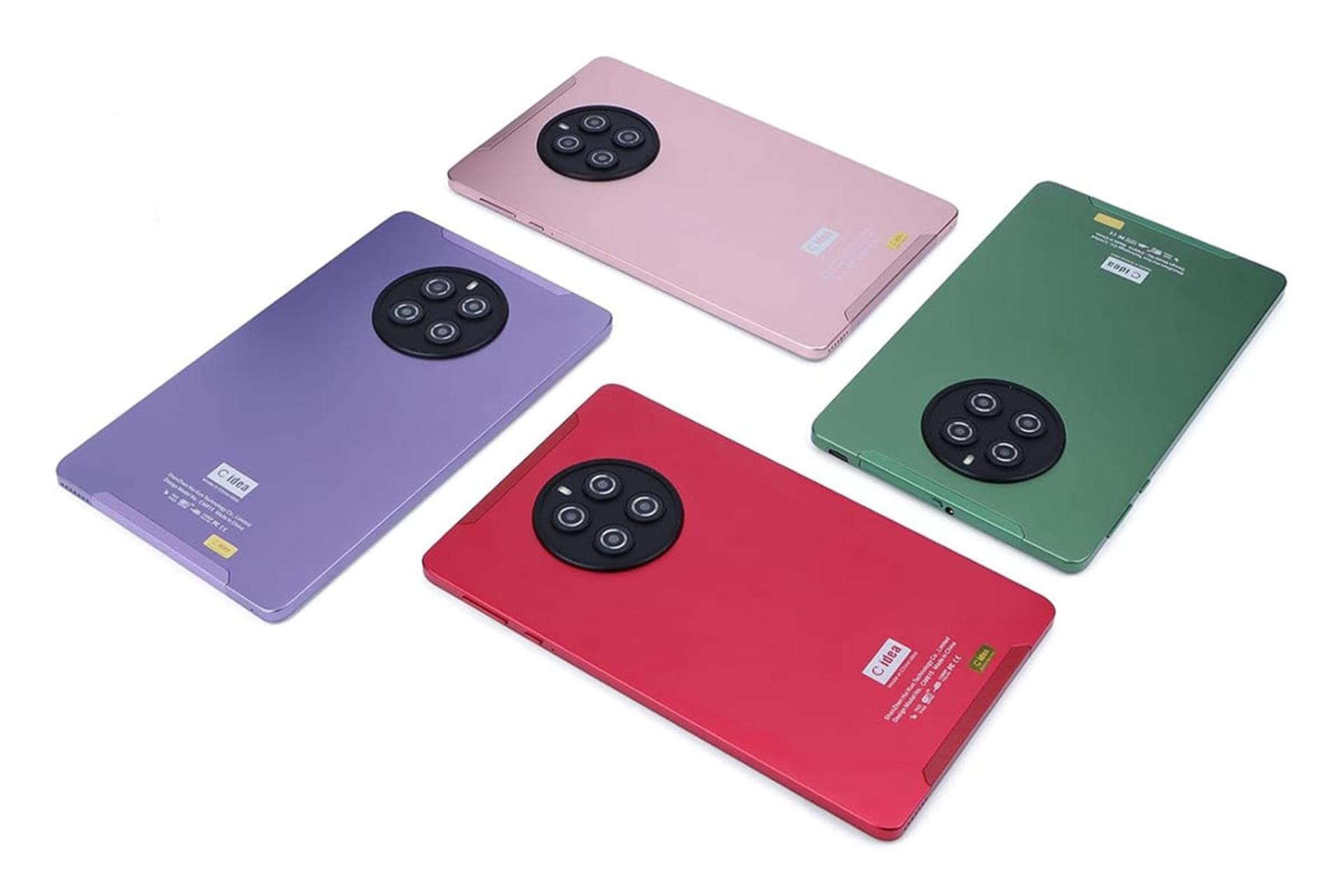 نمای پنل پشت تبلت سیدیا CM815 با نمایشگر روشن و نمایش رنگ های آبی، قرمز، سبز و صورتی