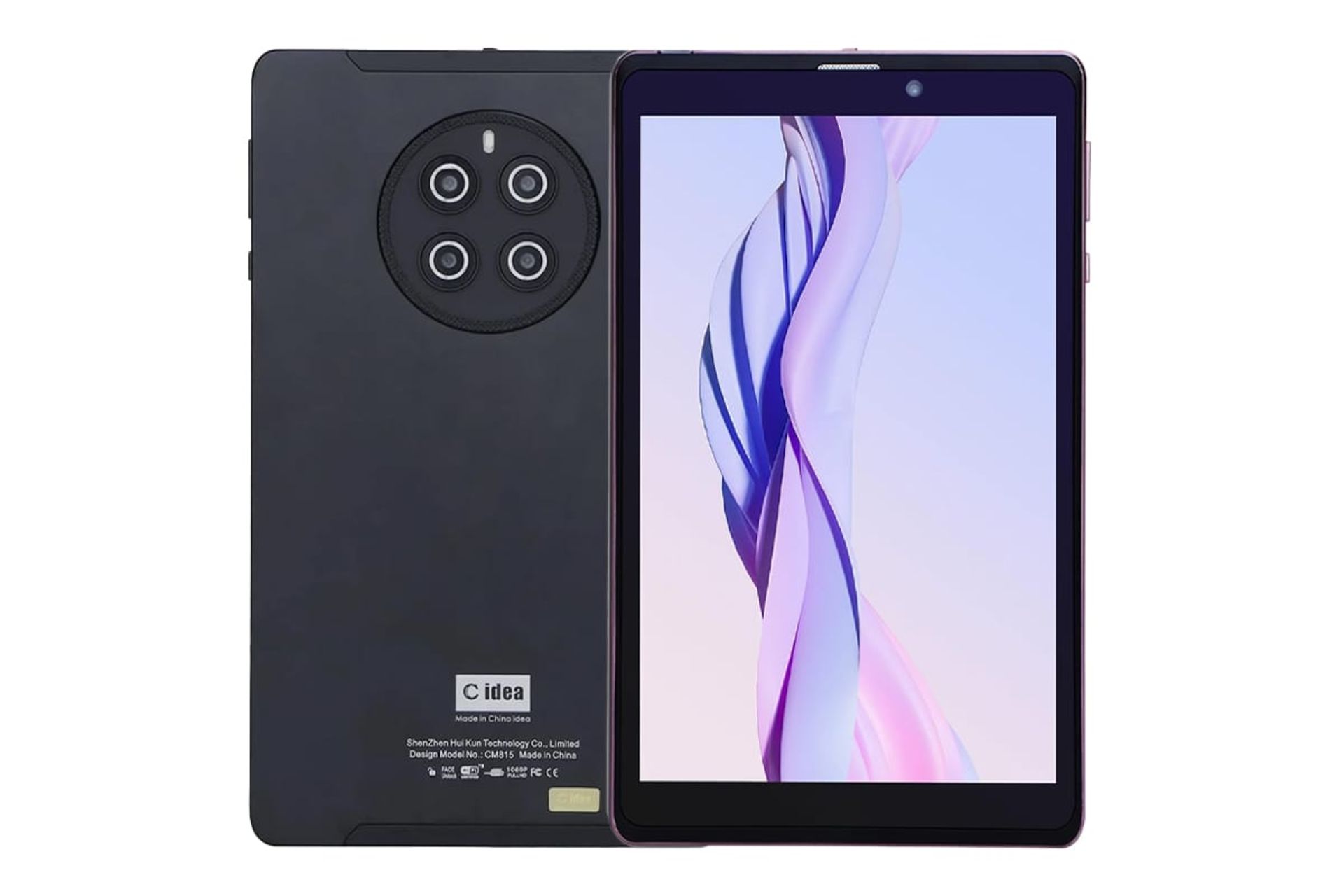 نمای کلی تبلت سیدیا CM815 با نمایشگر روشن و نمایش دوربین و لوگوی پنل پشت
