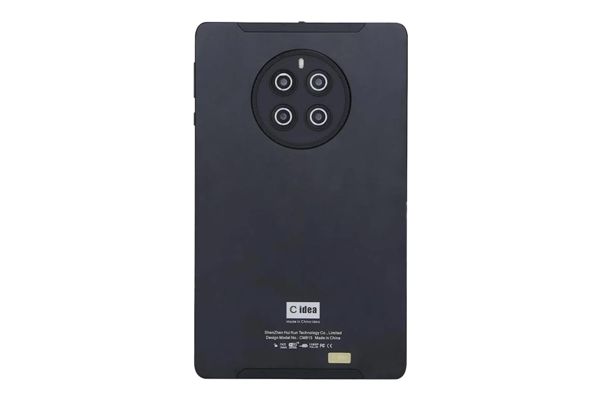 نمای پنل پشت تبلت سیدیا CM815 با نمایشگر روشن و نمایش دوربین و لوگو