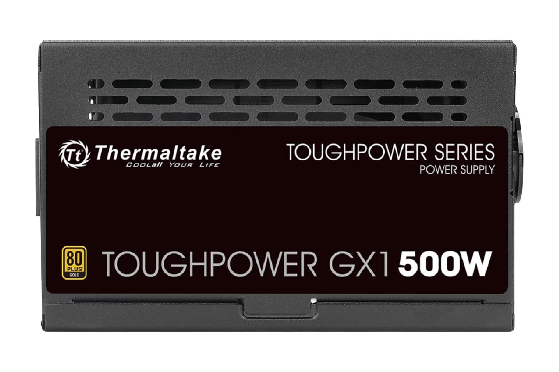نمای پنل کناری پاور کامپیوتر ترمالتیک Toughpower GX1 با توان 500 وات با نمایش لوگو